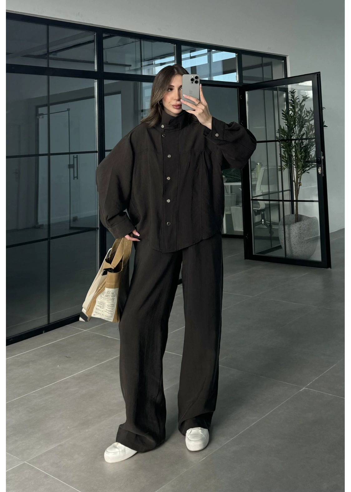 Boyundan Parçalı Kahve Bomber Takım