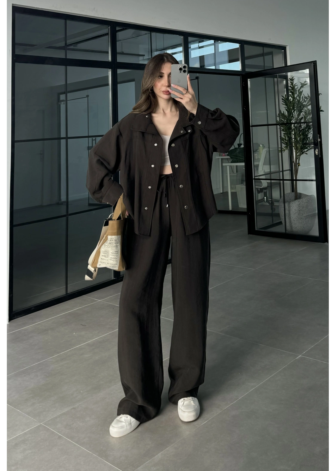 Boyundan Parçalı Kahve Bomber Takım