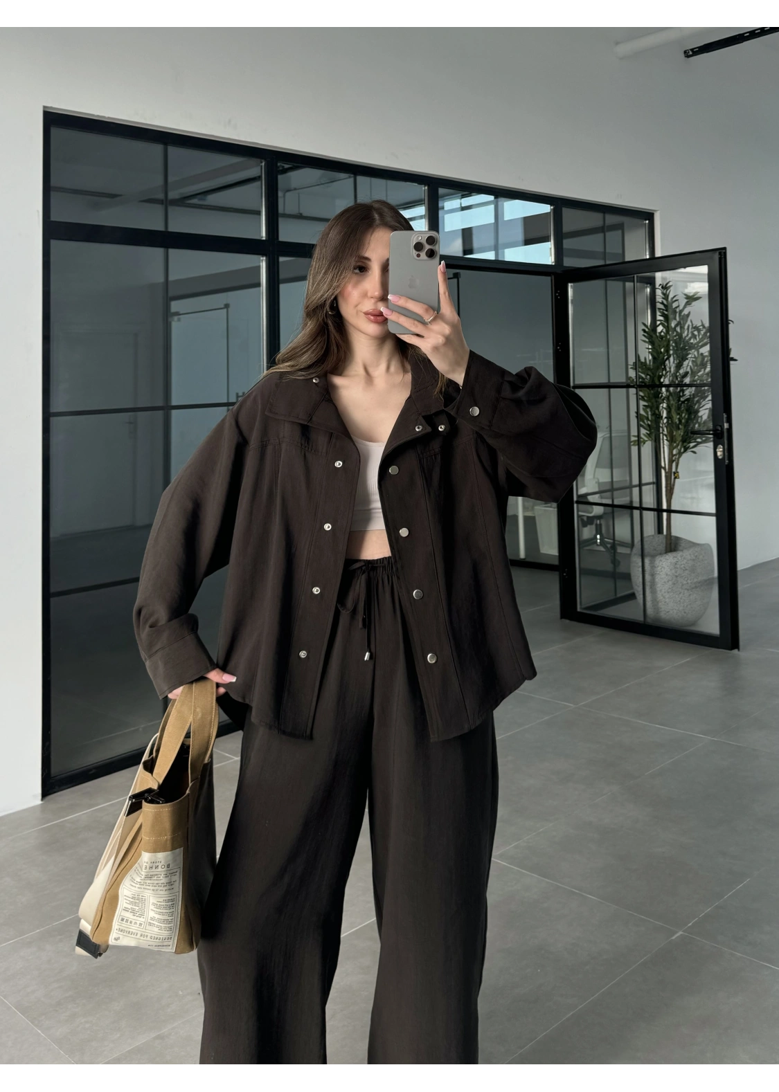 Boyundan Parçalı Kahve Bomber Takım