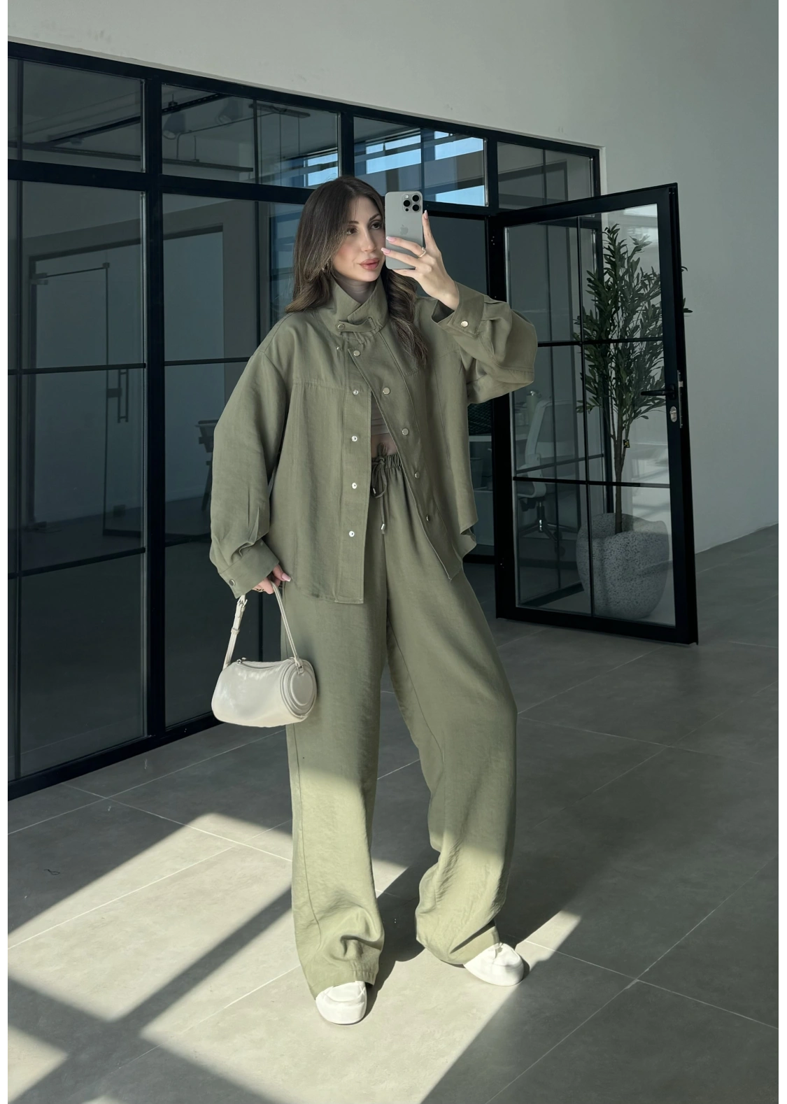 Boyundan Parçalı Haki Bomber Takım