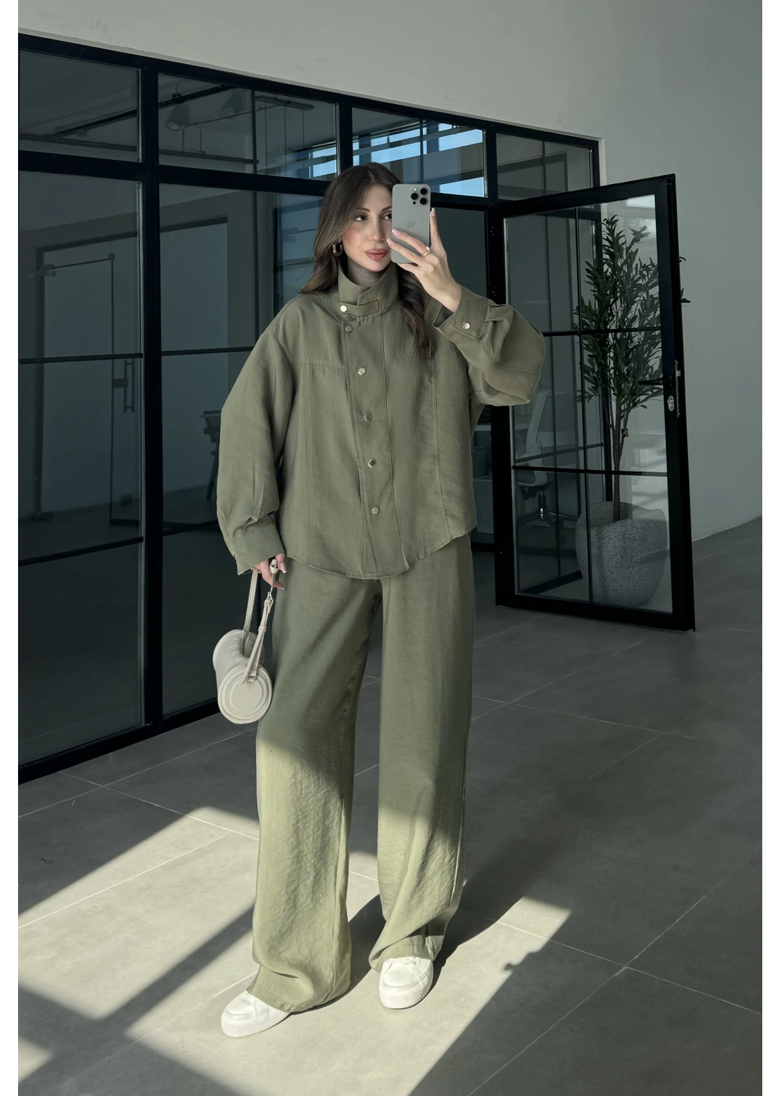 Boyundan Parçalı Haki Bomber Takım