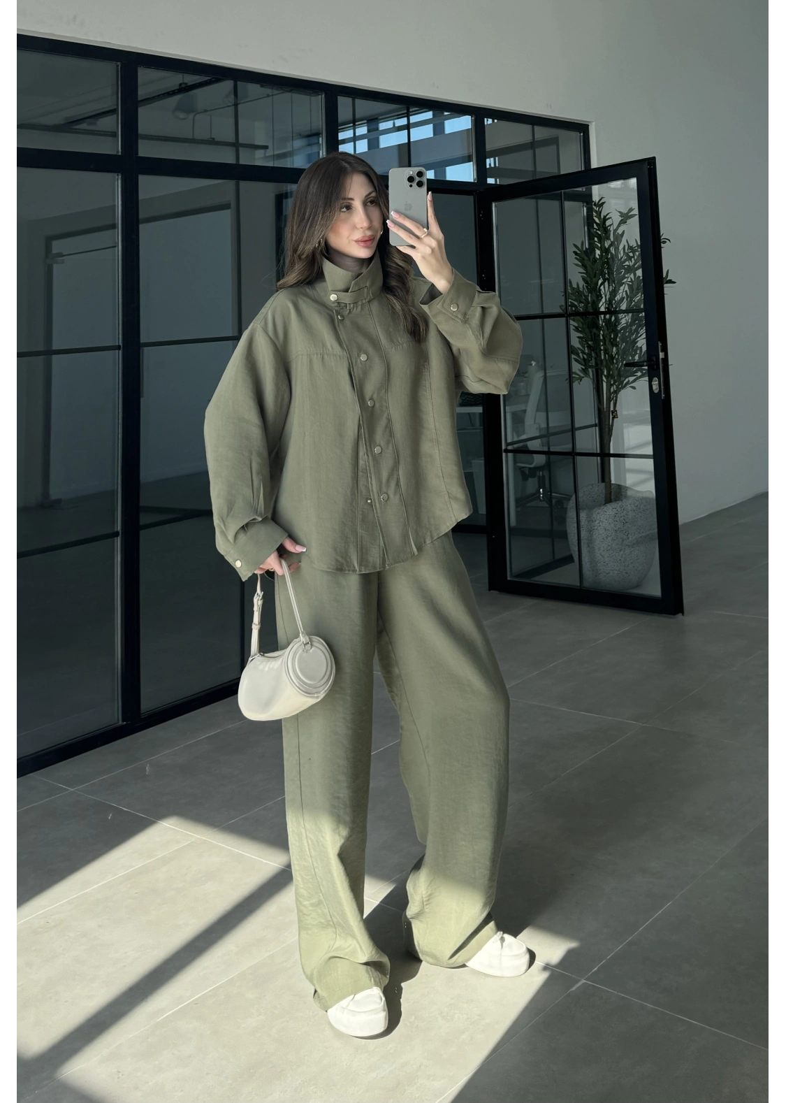 Boyundan Parçalı Haki Bomber Takım