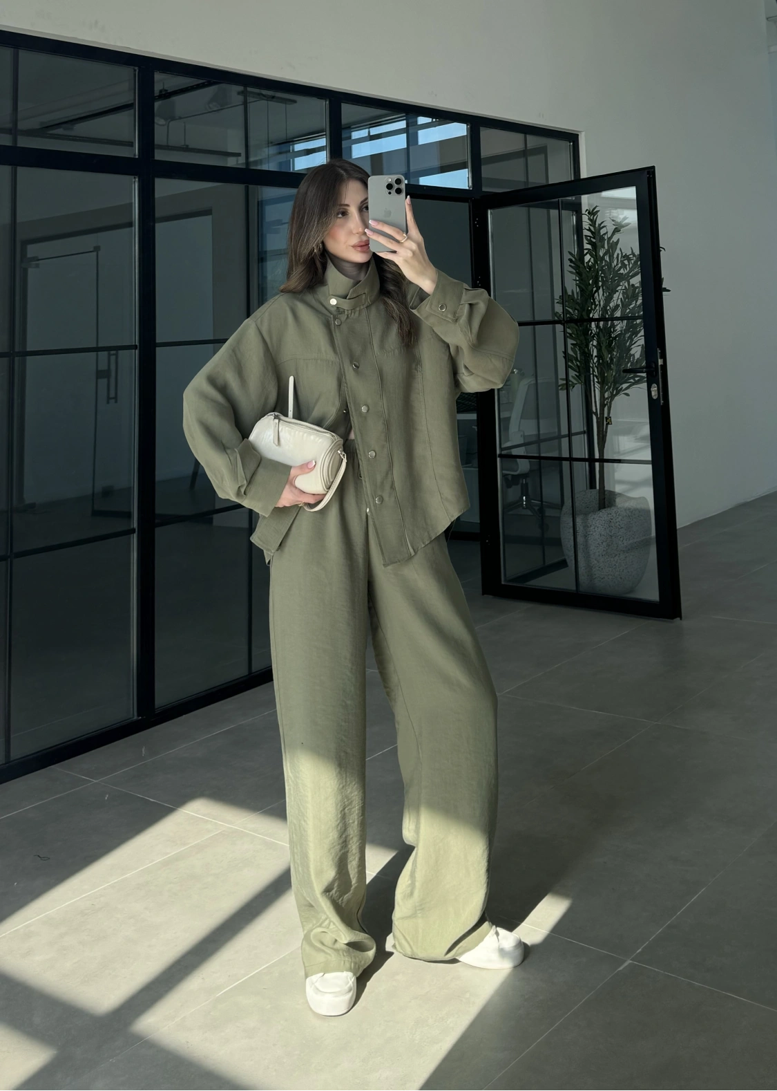 Boyundan Parçalı Haki Bomber Takım