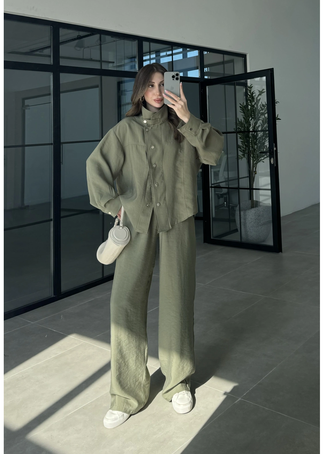 Boyundan Parçalı Haki Bomber Takım