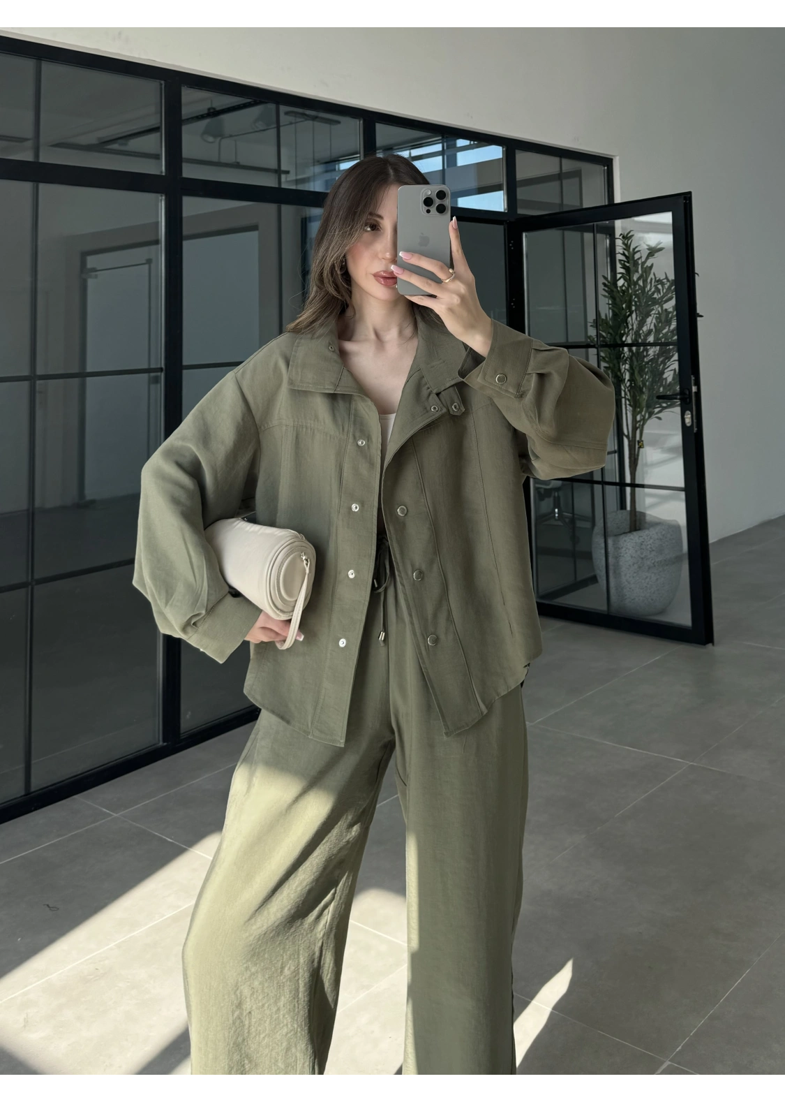 Boyundan Parçalı Haki Bomber Takım