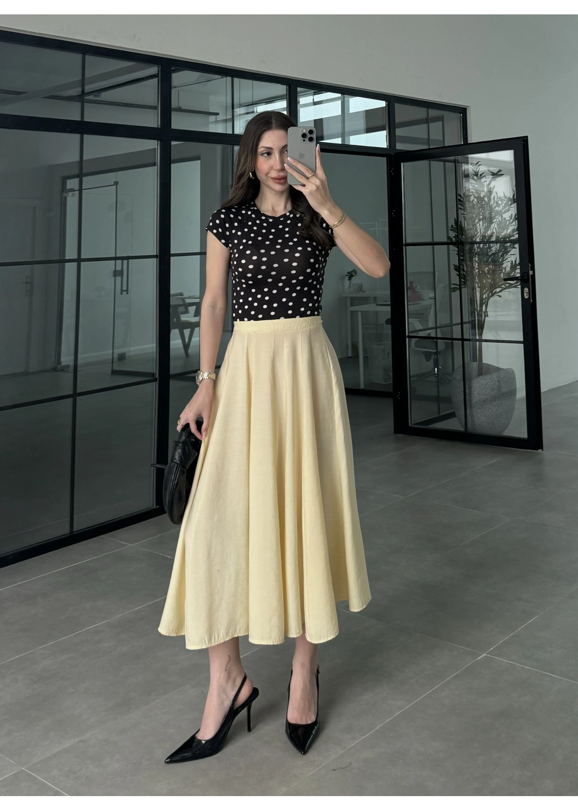 Midi Boy Tereyağ Sarısı Tensel Etek