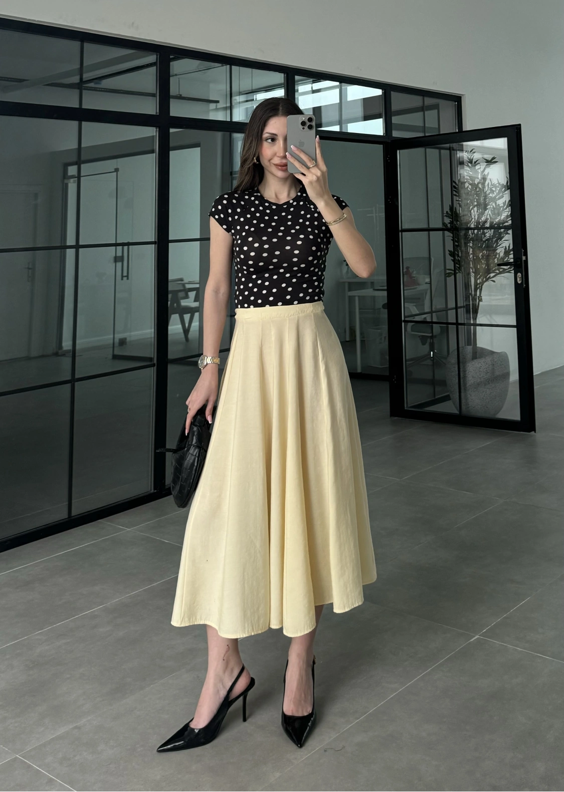 Midi Boy Tereyağ Sarısı Tensel Etek