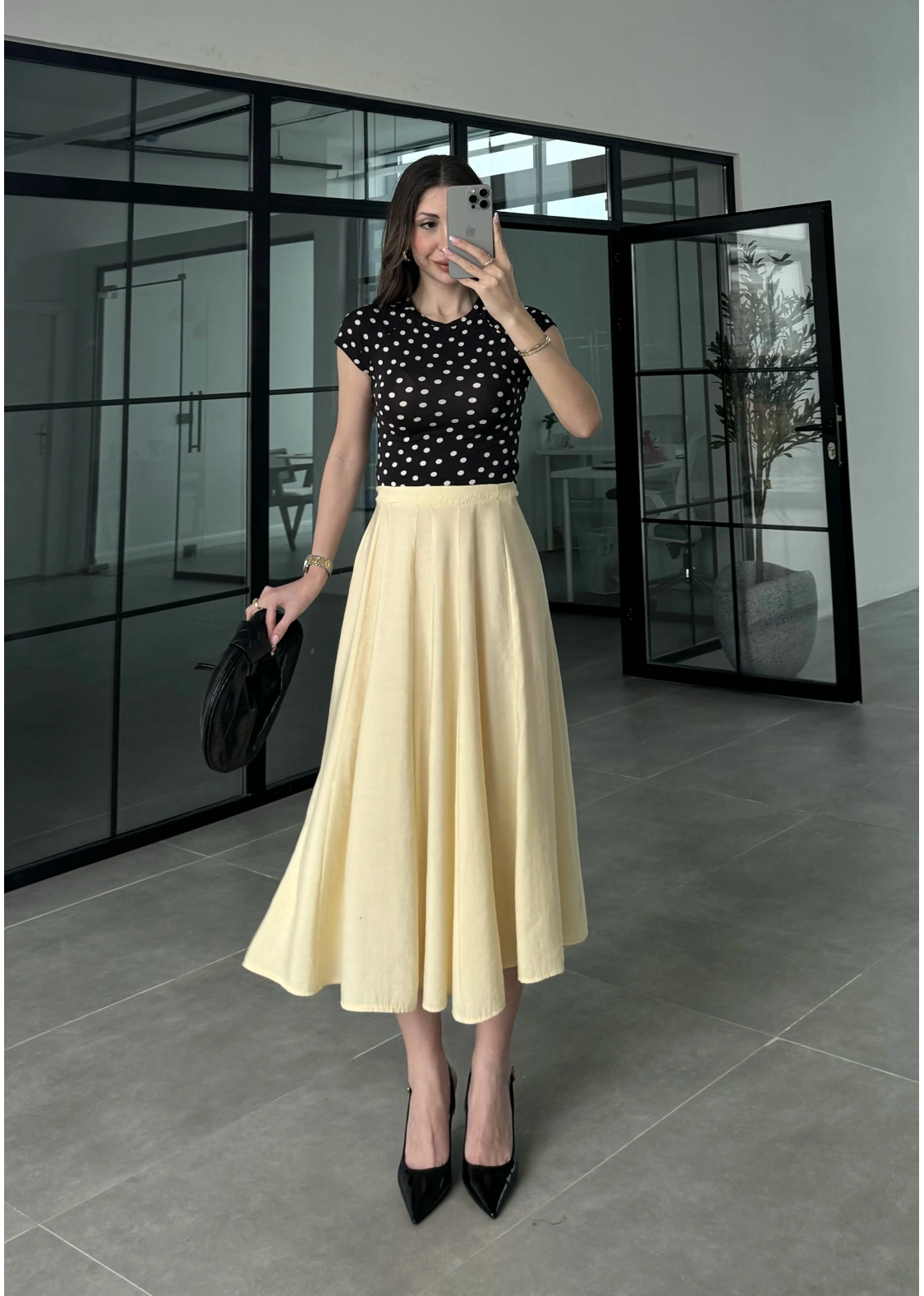 Midi Boy Tereyağ Sarısı Tensel Etek