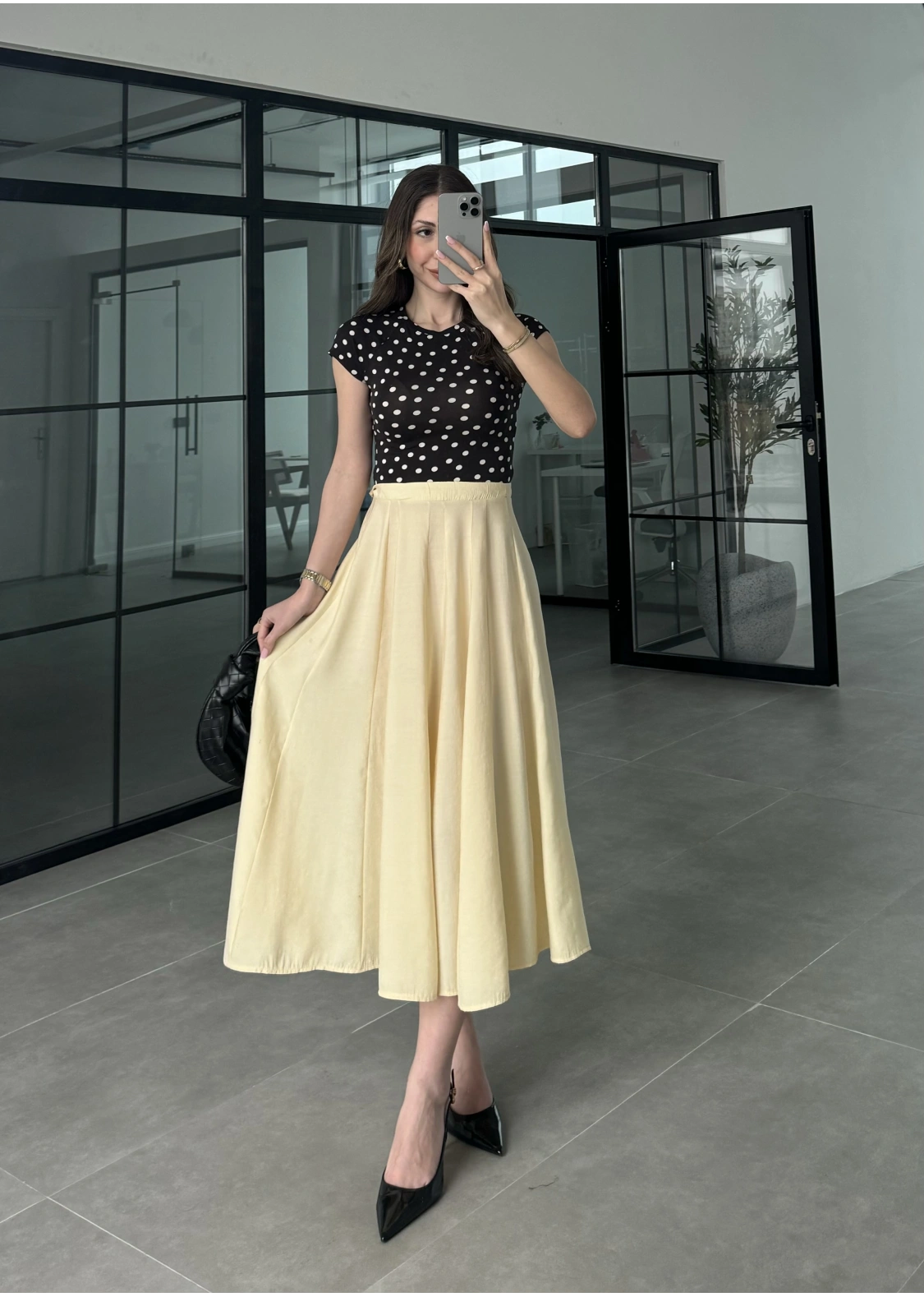 Midi Boy Tereyağ Sarısı Tensel Etek