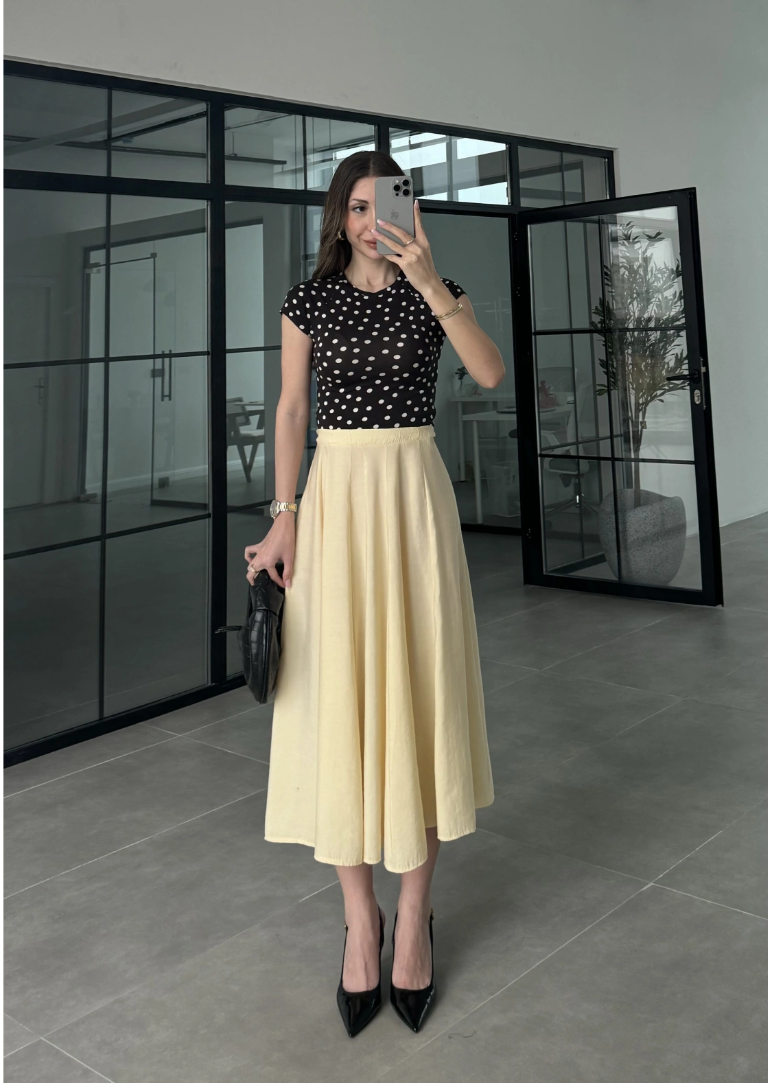 Midi Boy Tereyağ Sarısı Tensel Etek