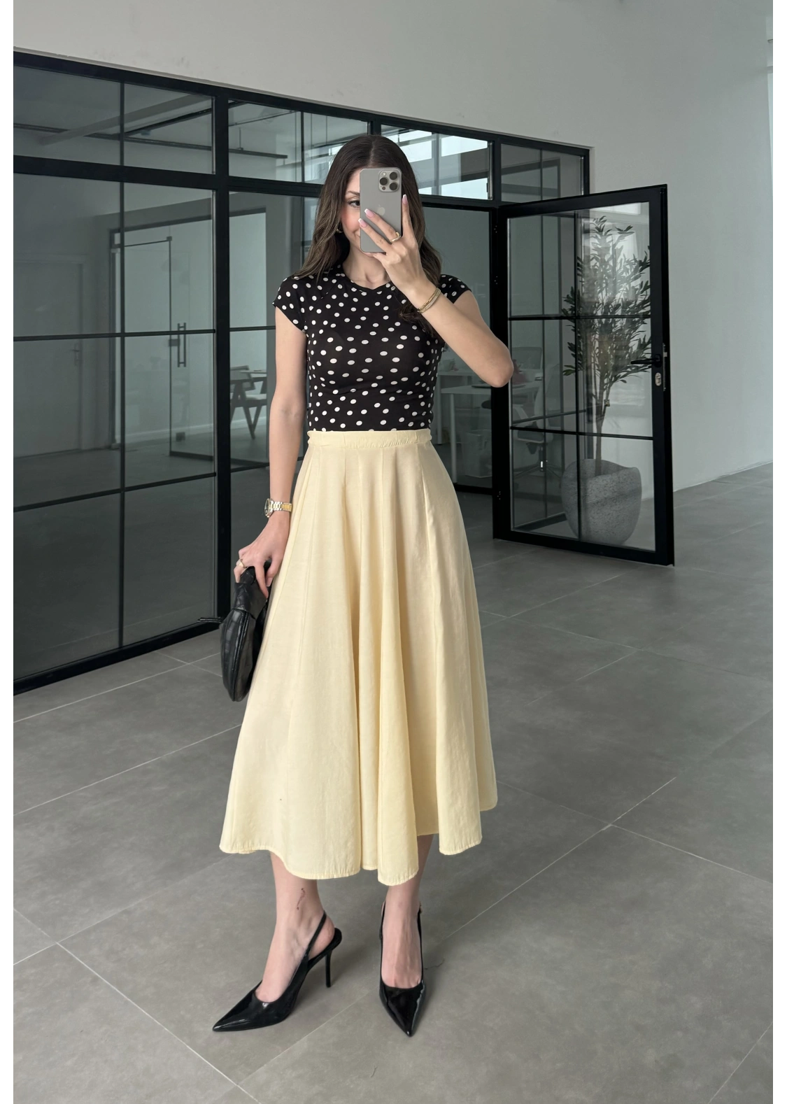 Midi Boy Tereyağ Sarısı Tensel Etek