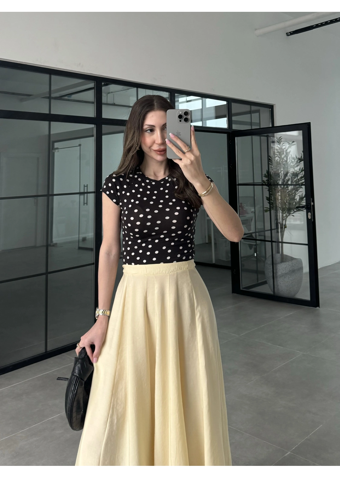 Puantiyeli Likralı Siyah Crop