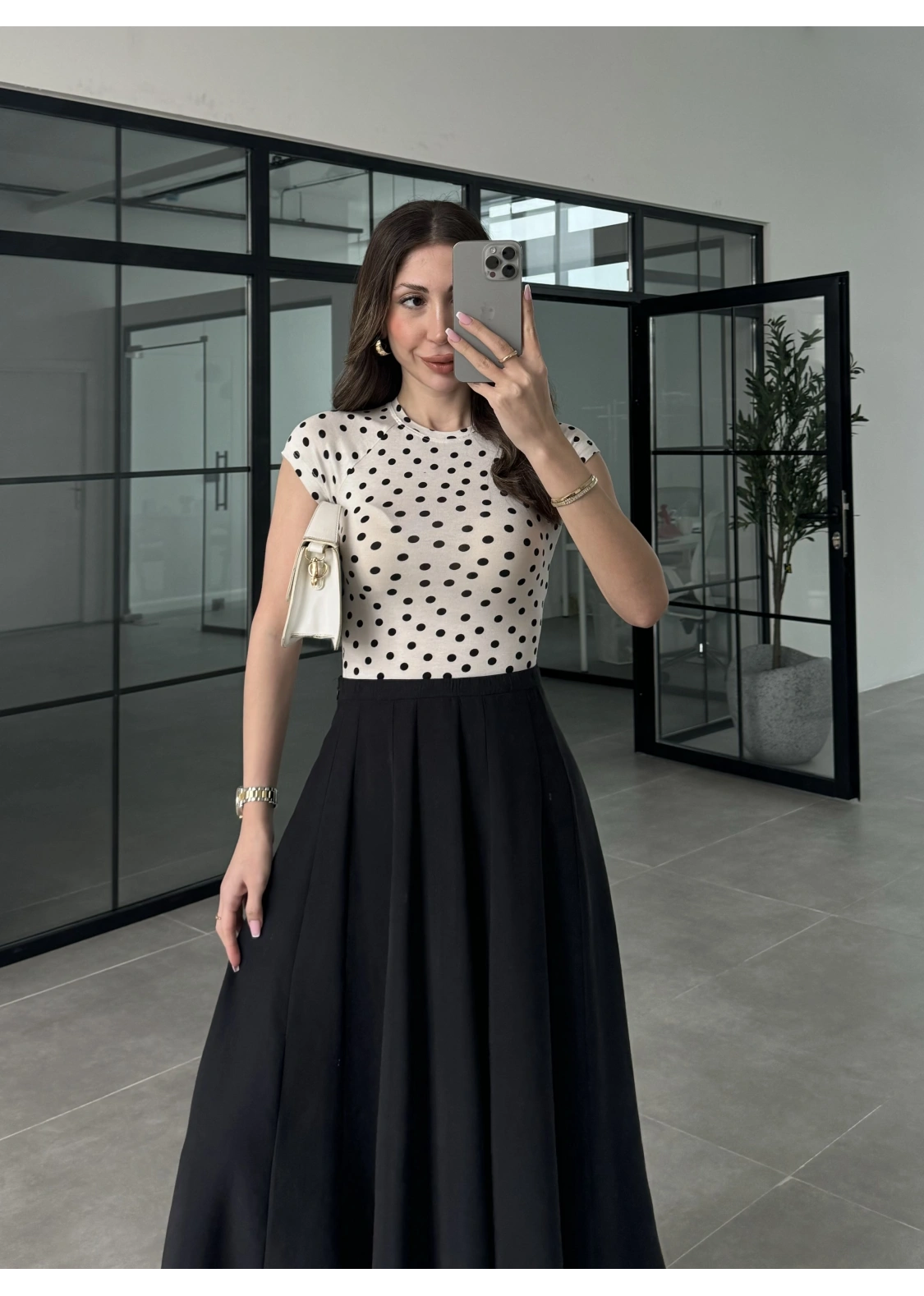 Puantiyeli Likralı Beyaz Crop