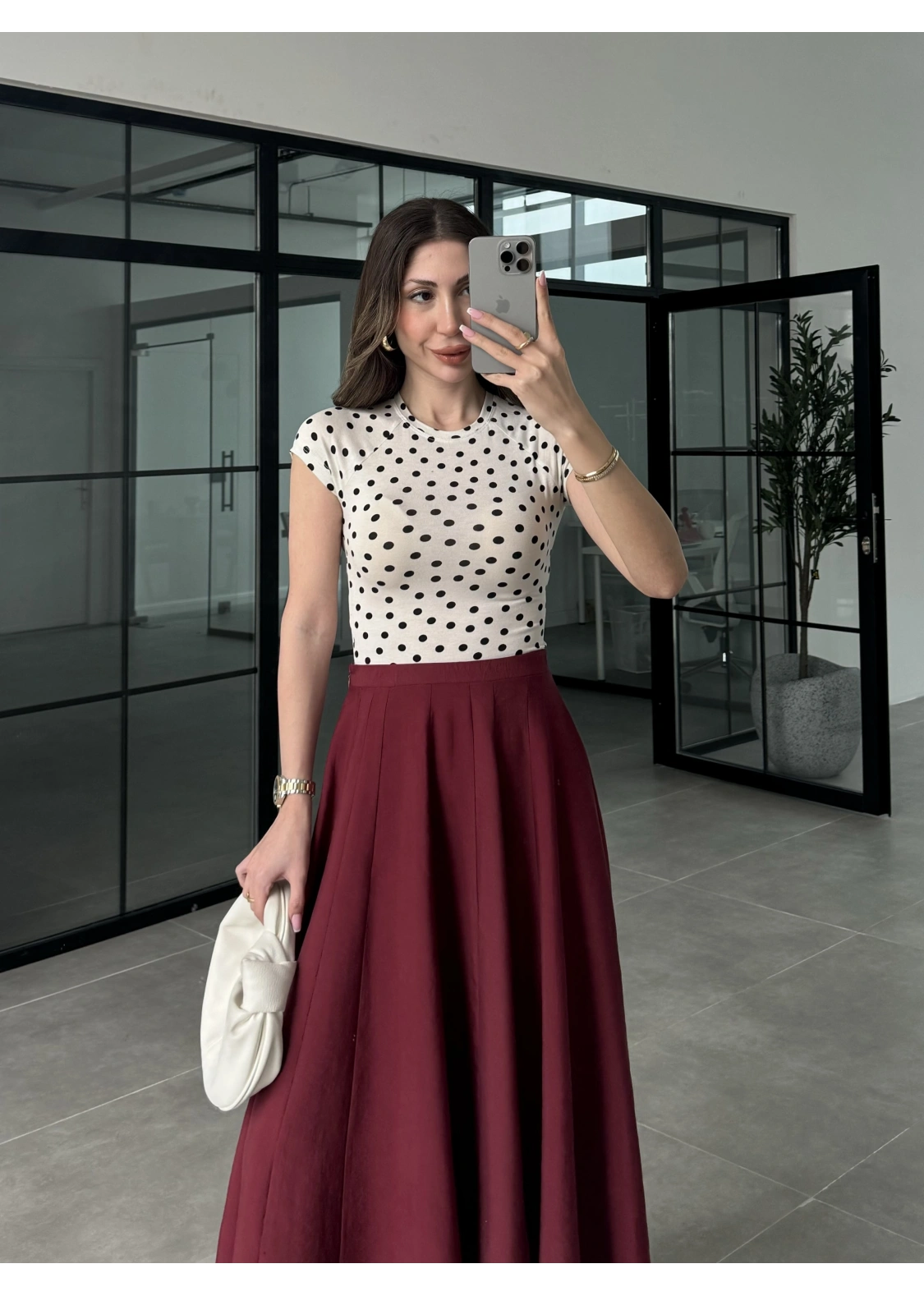 Puantiyeli Likralı Beyaz Crop