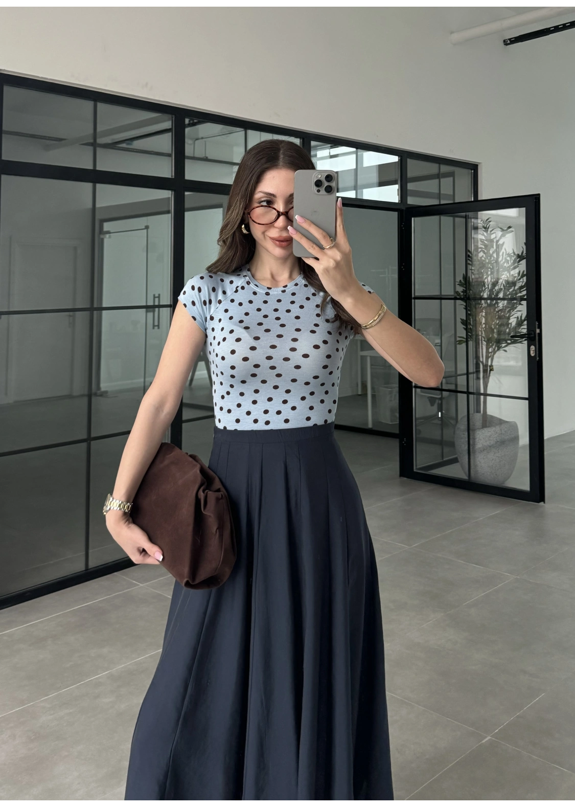 Puantiyeli Likralı Mavi Crop