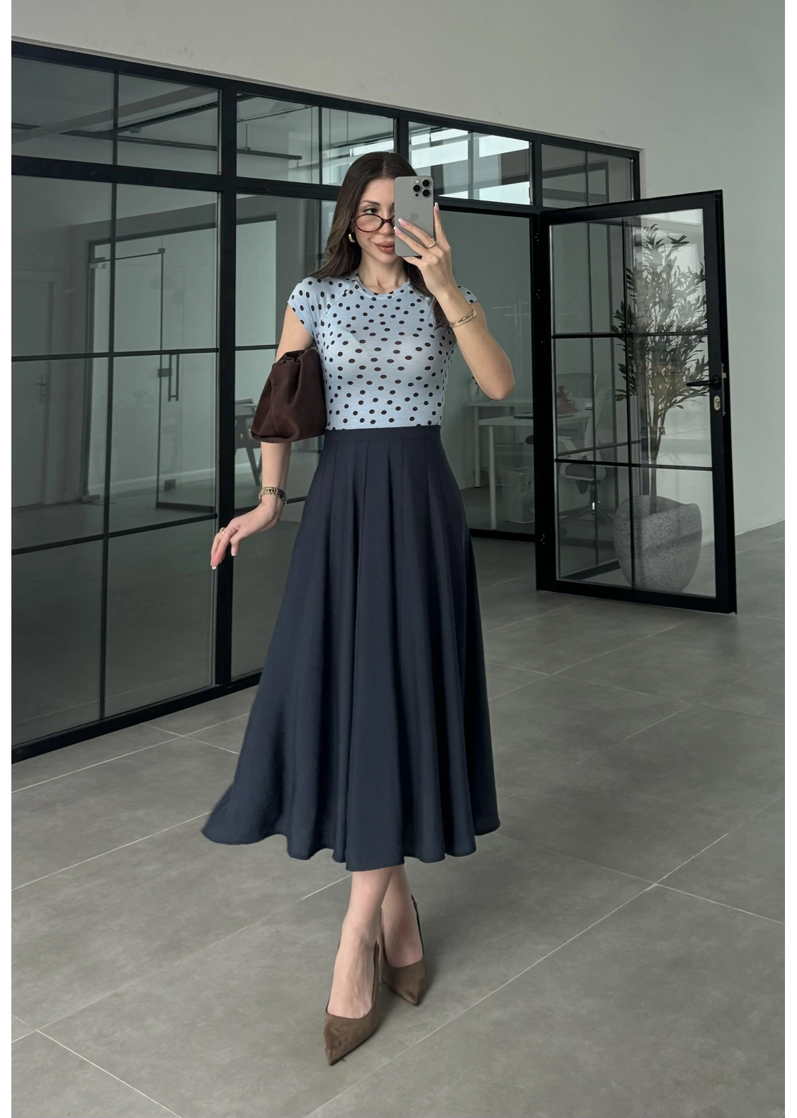 Puantiyeli Likralı Mavi Crop