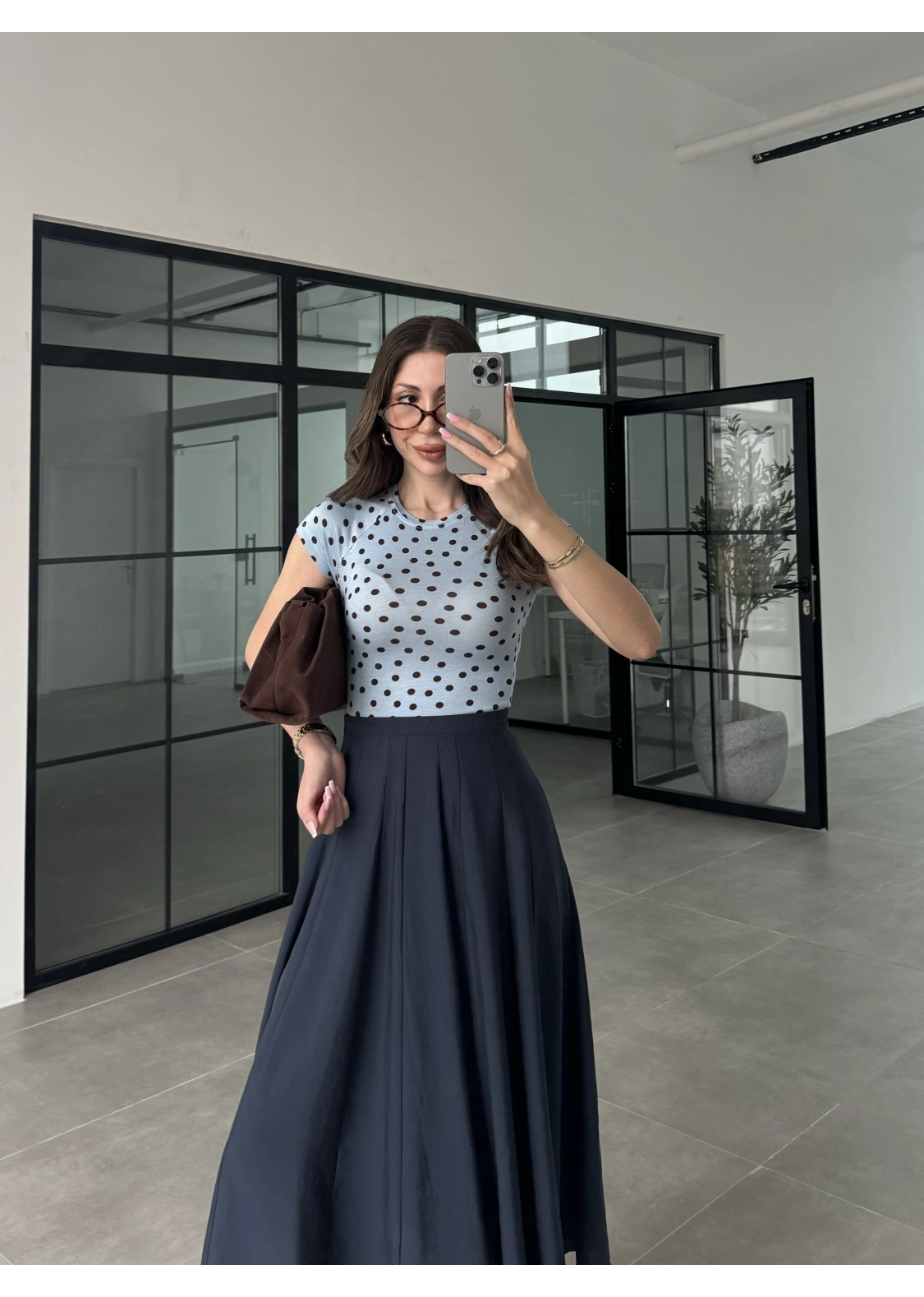 Puantiyeli Likralı Mavi Crop