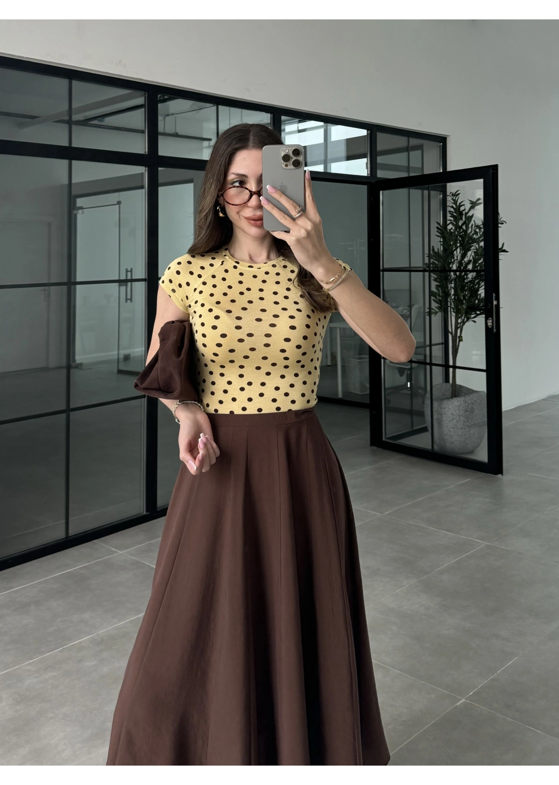 Puantiyeli Likralı Sarı Crop