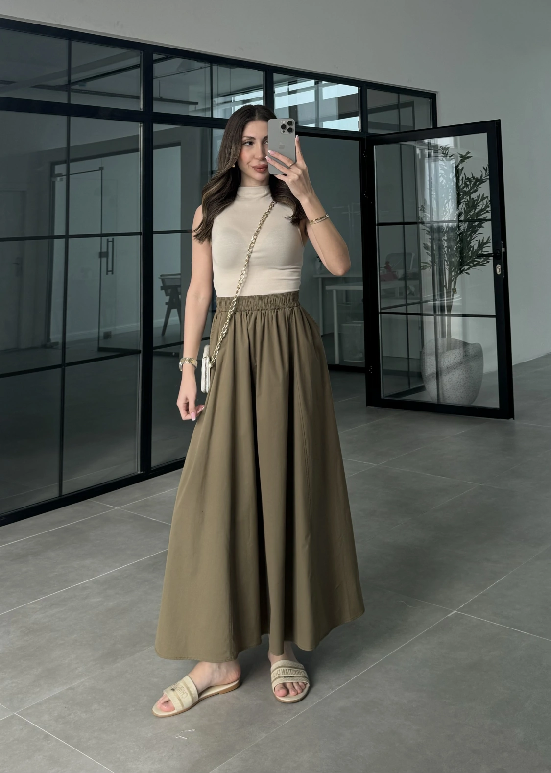 Poplin Kumaş Premium Haki Etek