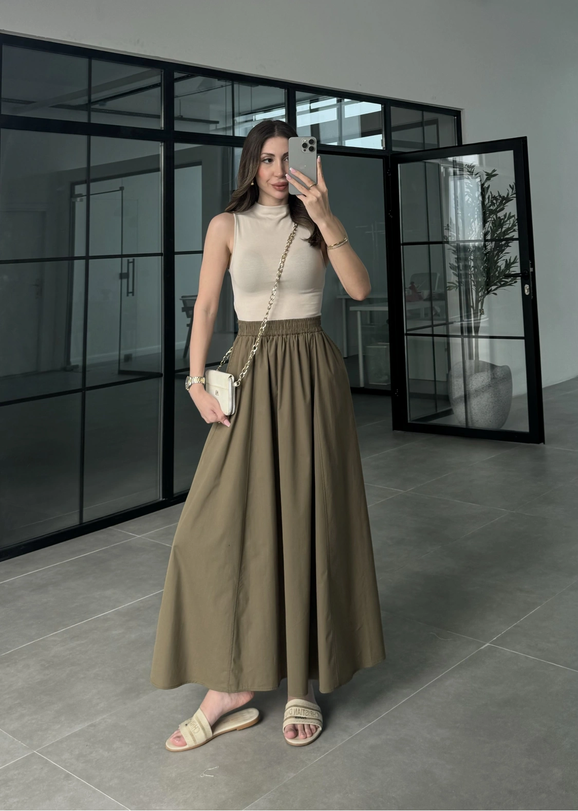 Poplin Kumaş Premium Haki Etek