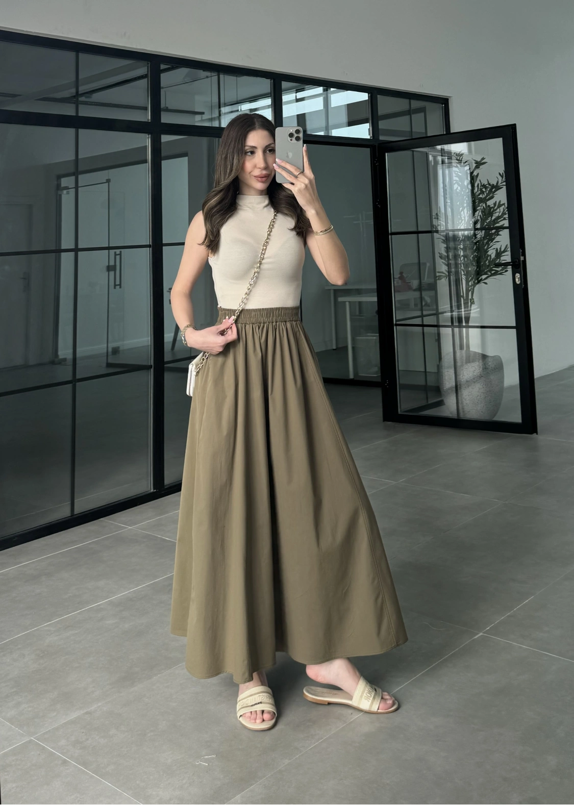 Poplin Kumaş Premium Haki Etek