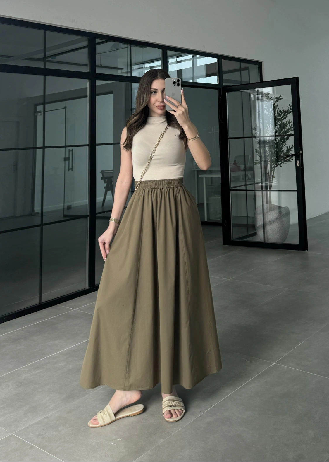 Poplin Kumaş Premium Haki Etek