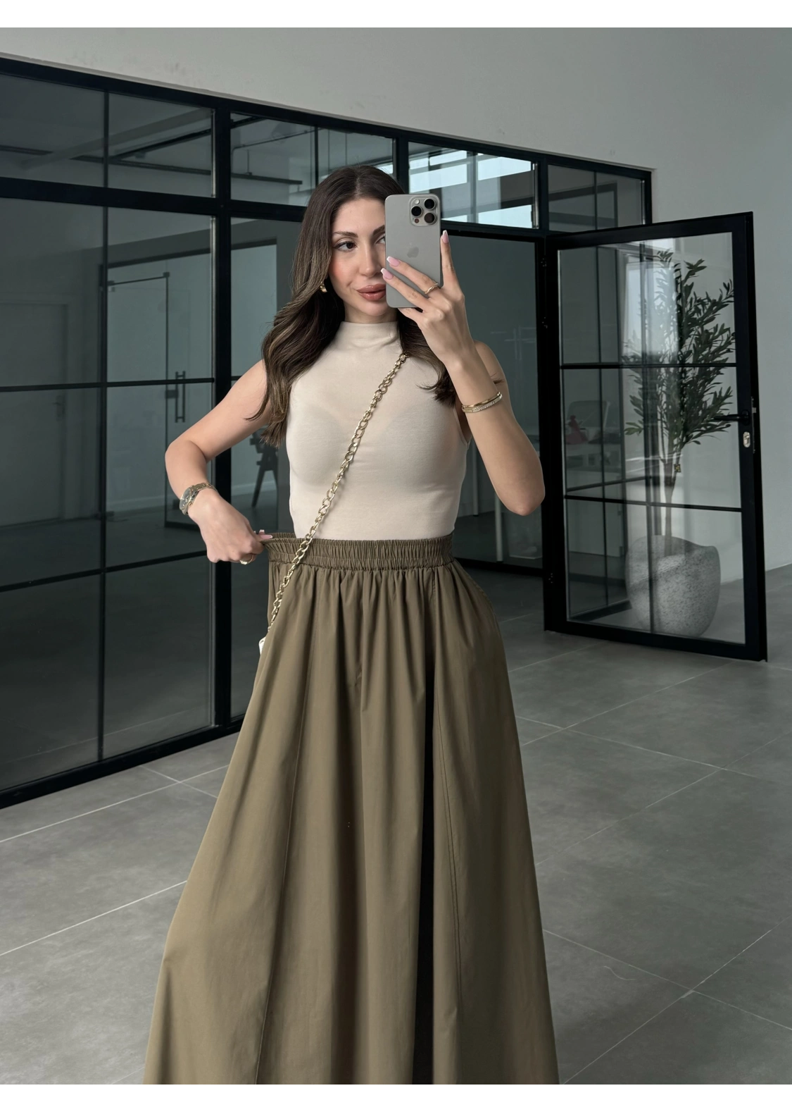 Poplin Kumaş Premium Haki Etek