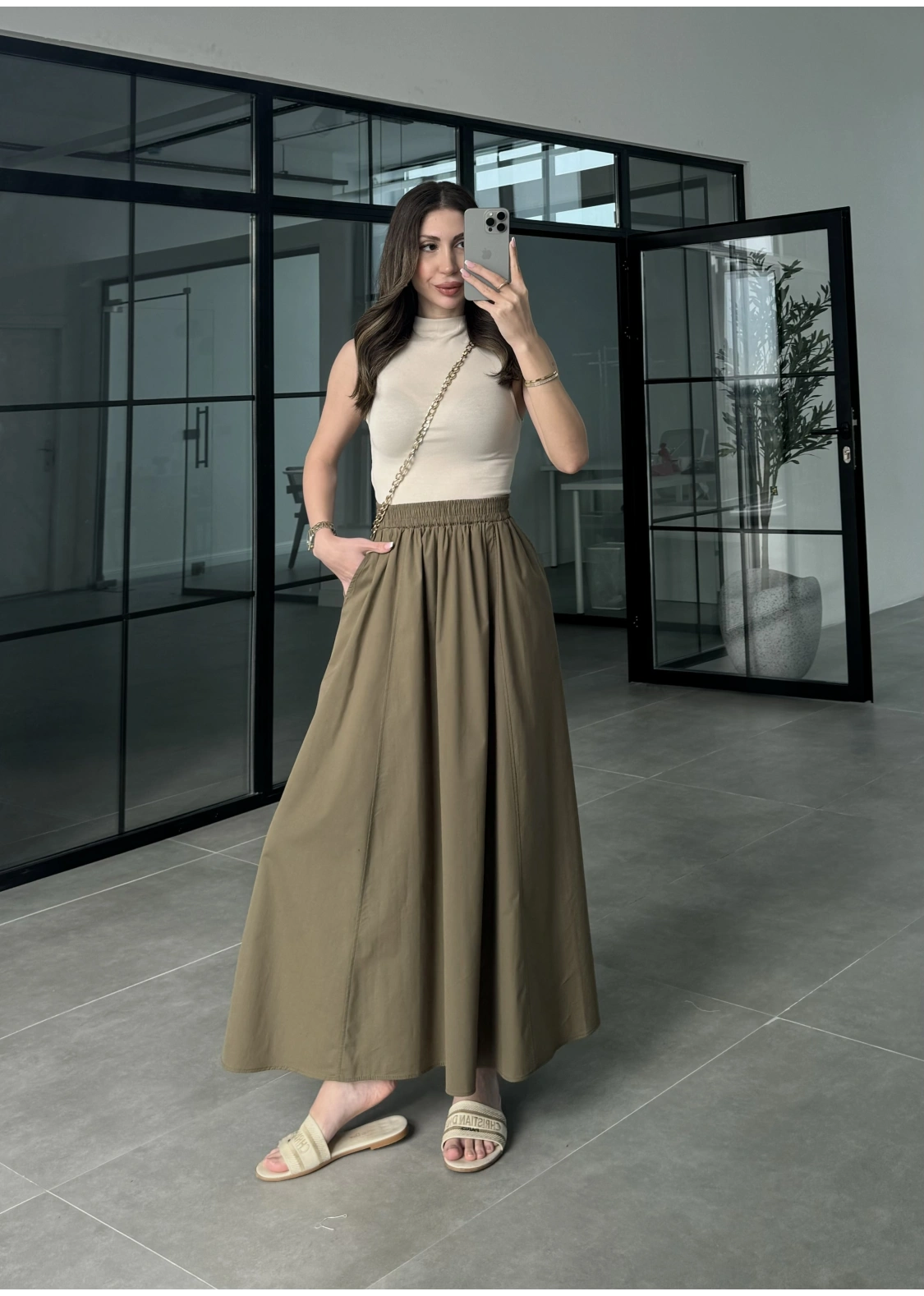 Poplin Kumaş Premium Haki Etek