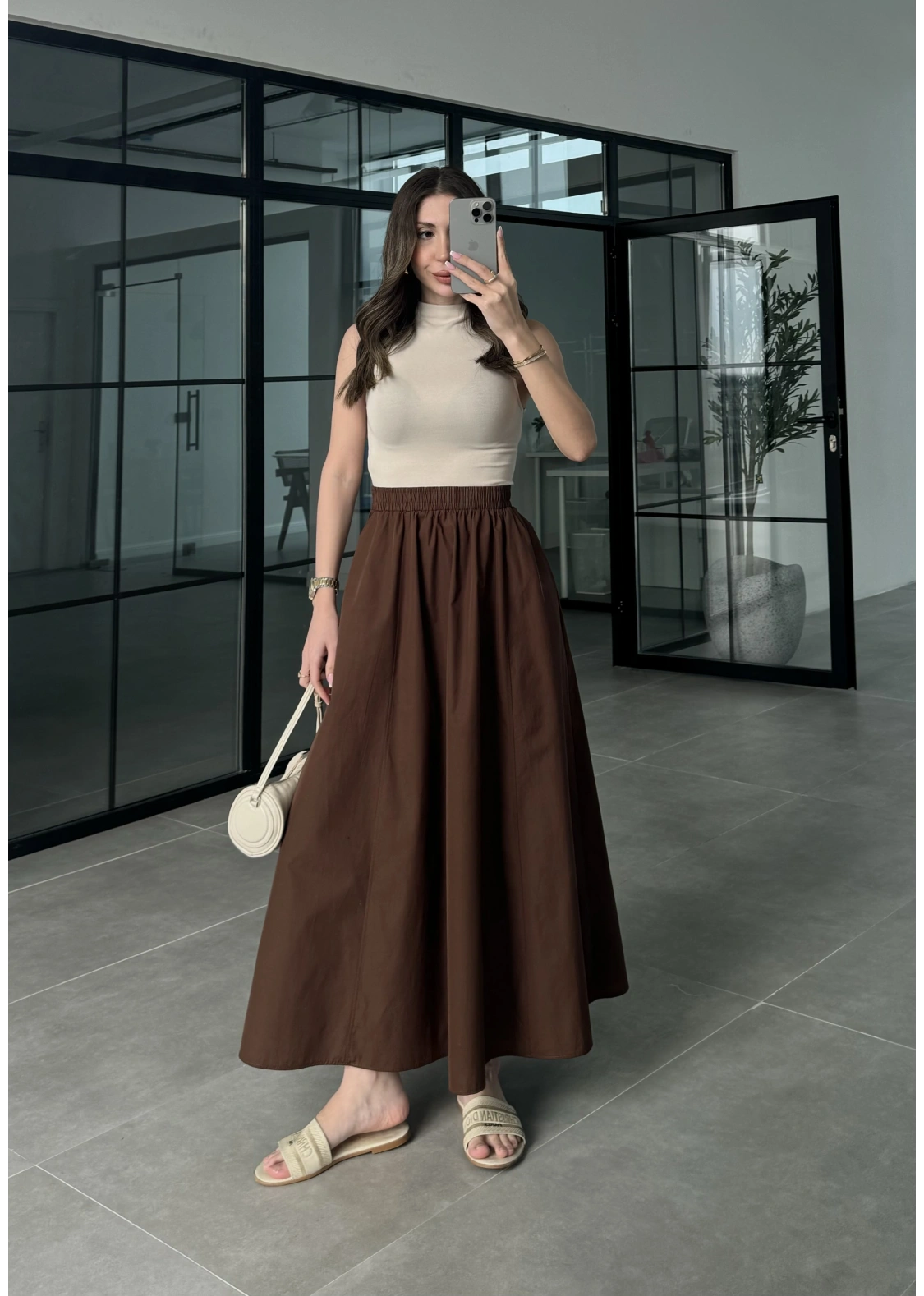 Poplin Kumaş Premium Kahve Etek