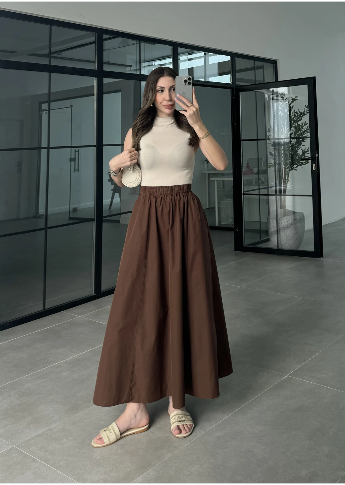 Poplin Kumaş Premium Kahve Etek