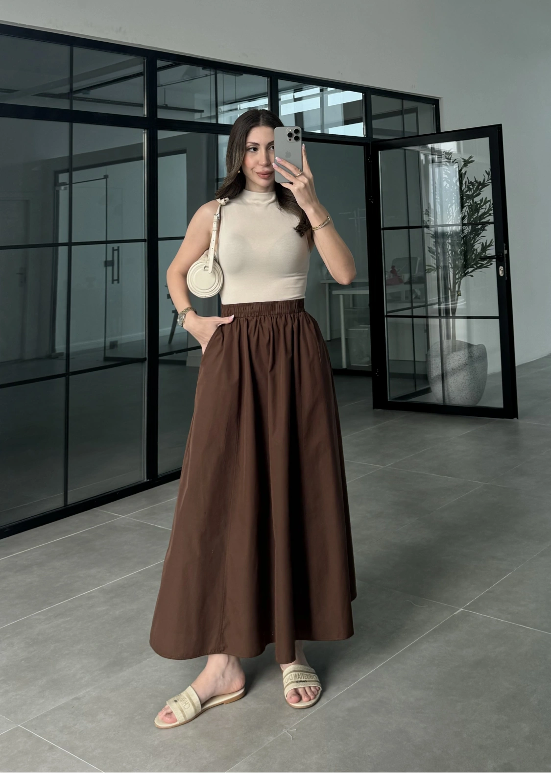 Poplin Kumaş Premium Kahve Etek