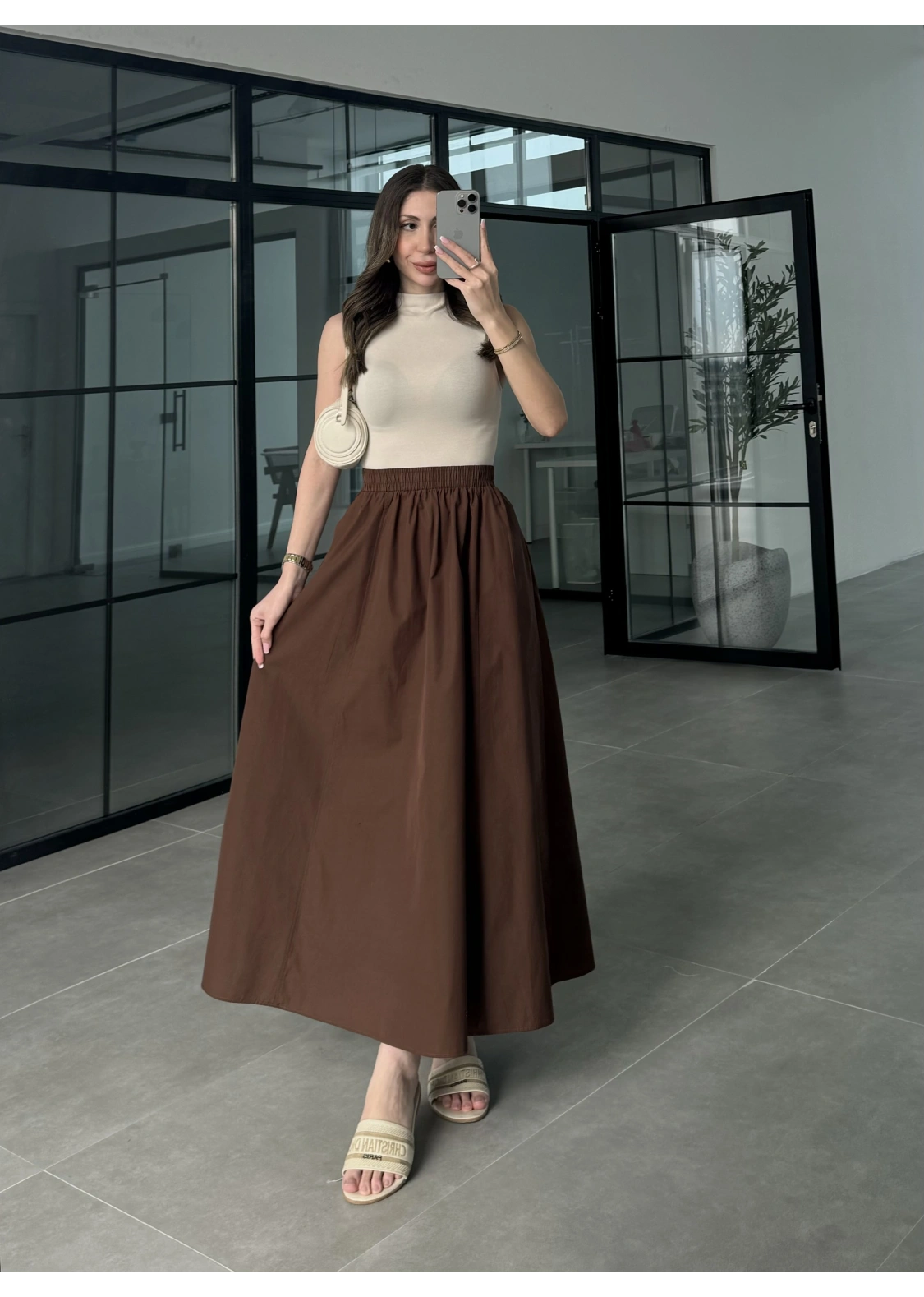 Poplin Kumaş Premium Kahve Etek