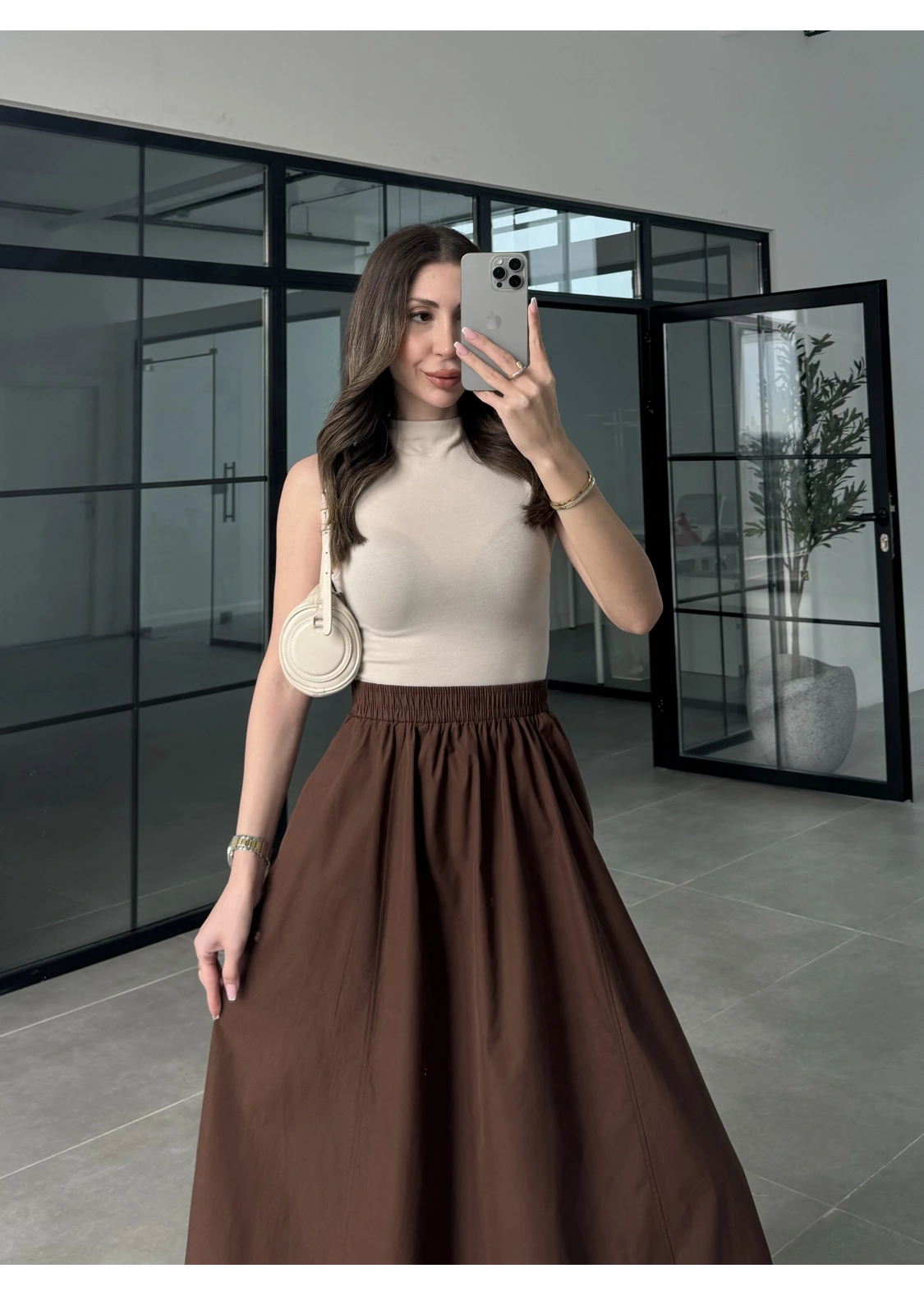 Poplin Kumaş Premium Kahve Etek