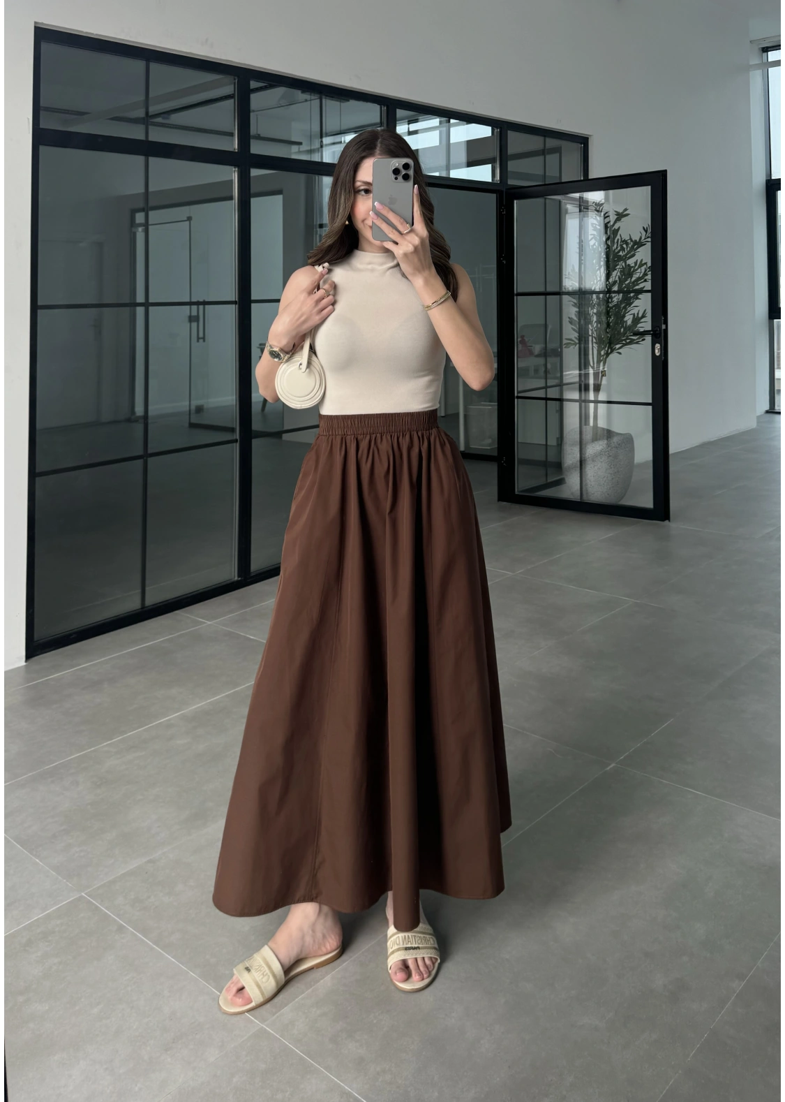 Poplin Kumaş Premium Kahve Etek