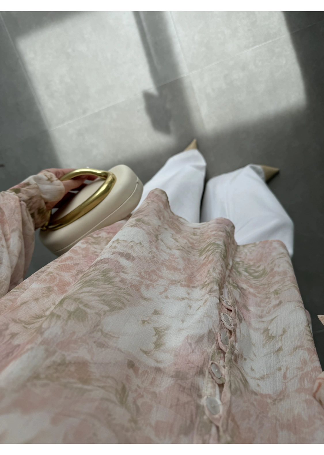 Arka Beli Büzgülü Vintage Pembe Şifon Bluz