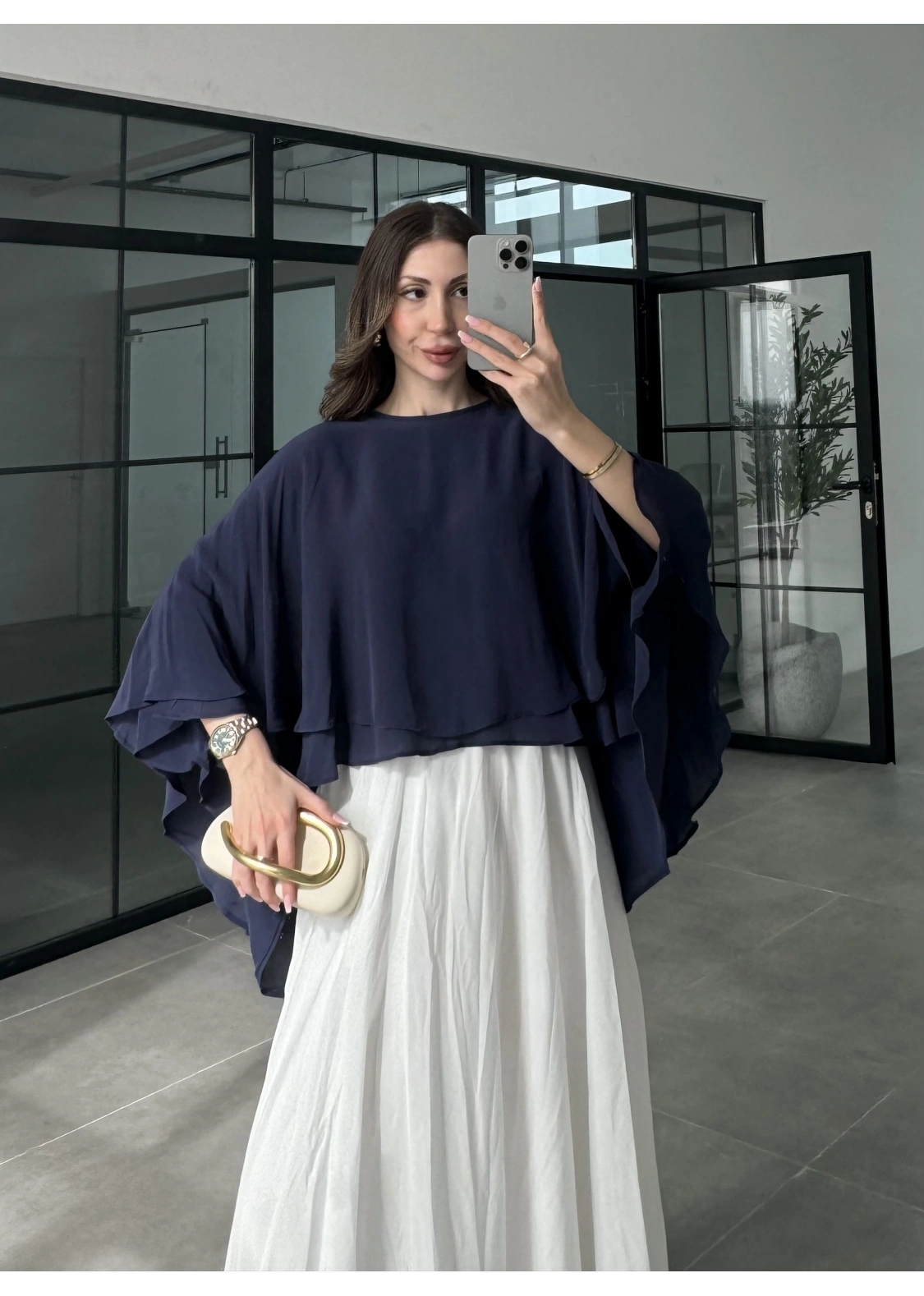 Çift Katlı Lacivert Pelerin Bluz