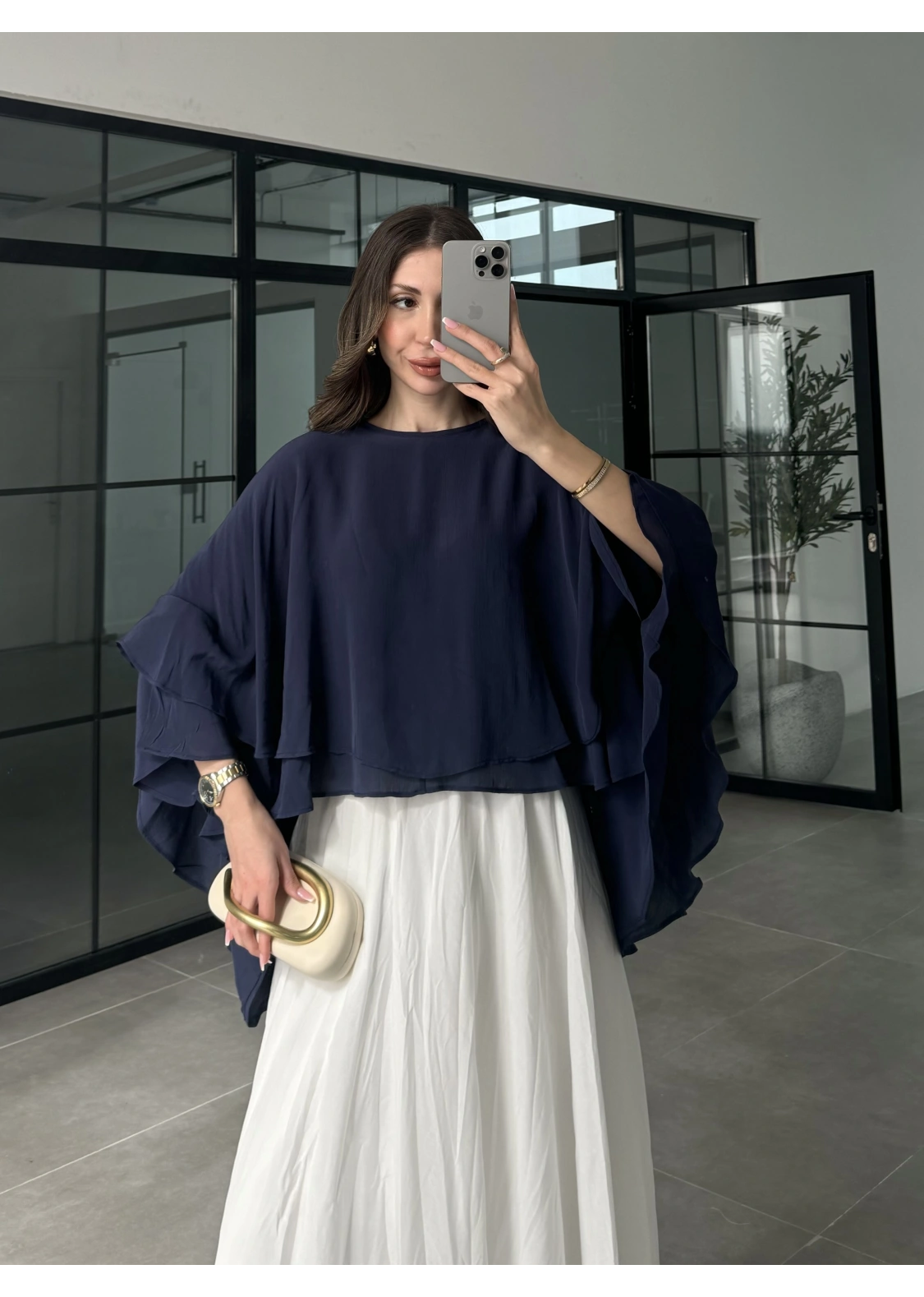 Çift Katlı Lacivert Pelerin Bluz