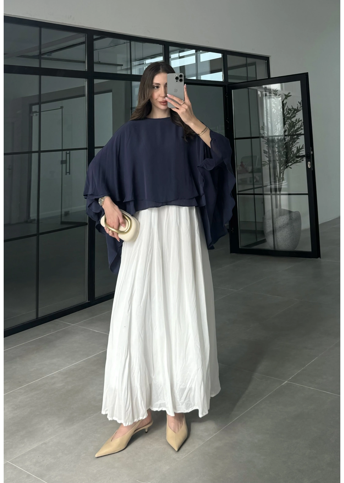 Çift Katlı Lacivert Pelerin Bluz