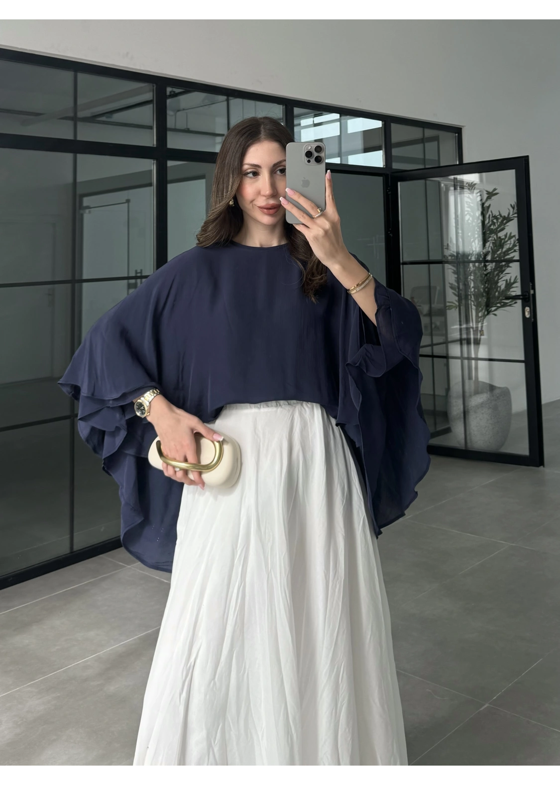 Çift Katlı Lacivert Pelerin Bluz