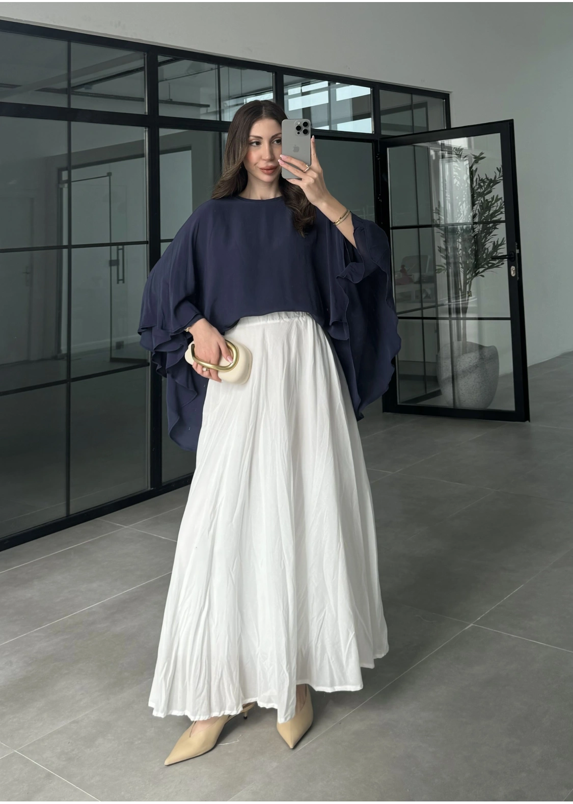 Çift Katlı Lacivert Pelerin Bluz