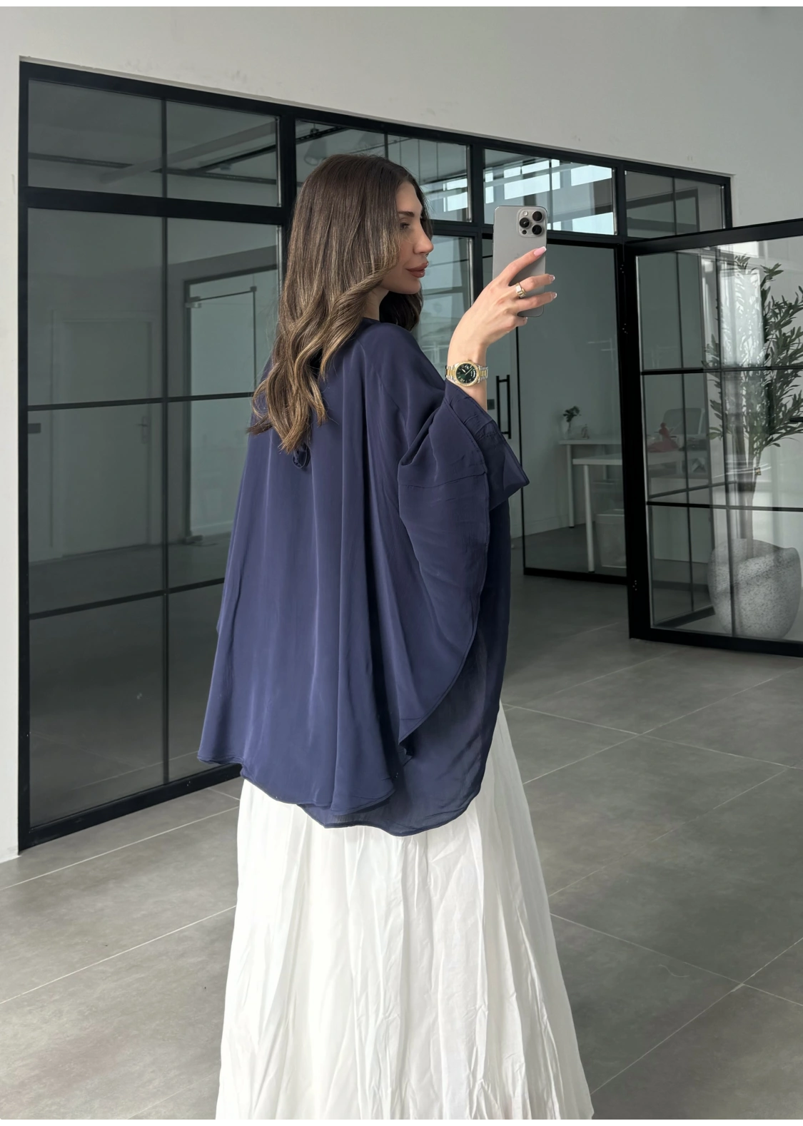 Çift Katlı Lacivert Pelerin Bluz