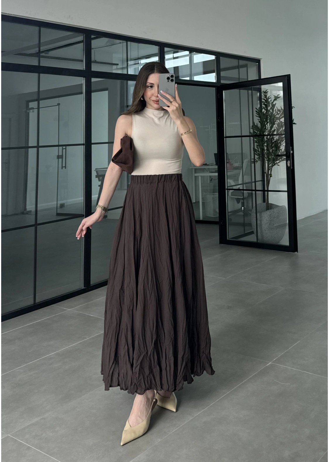 Vual Beli Lastikli Acı Kahve Kraş Etek