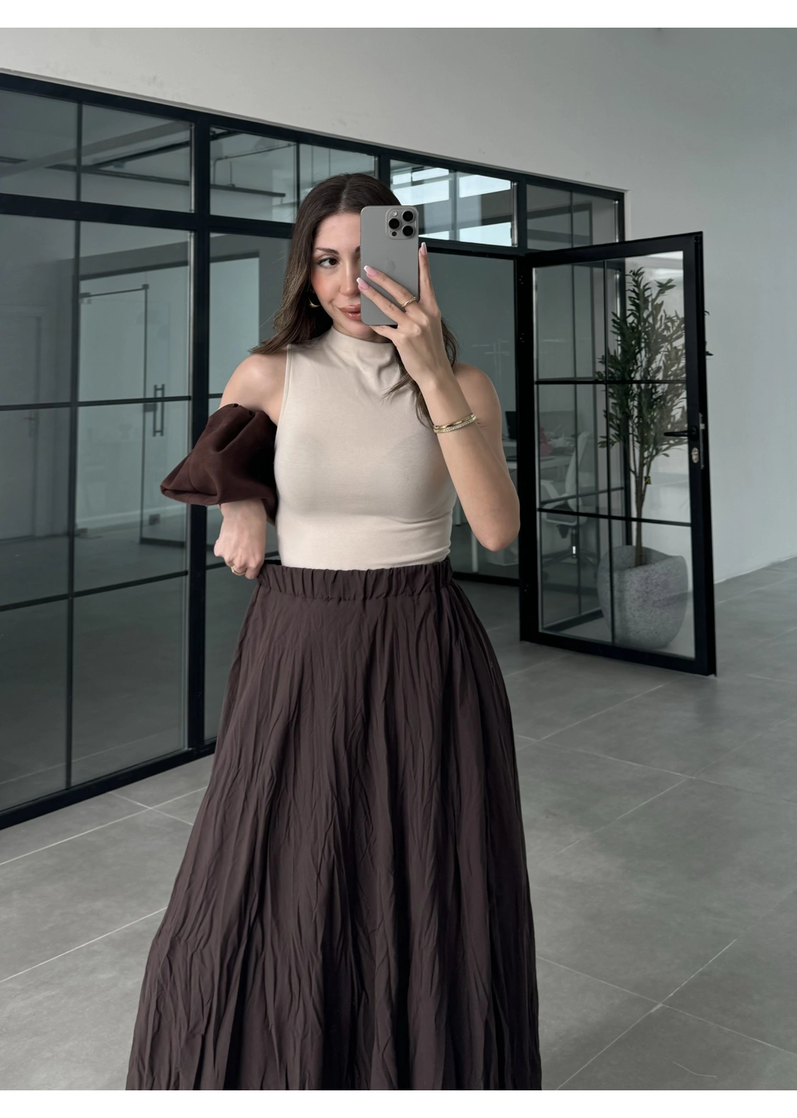 Vual Beli Lastikli Acı Kahve Kraş Etek