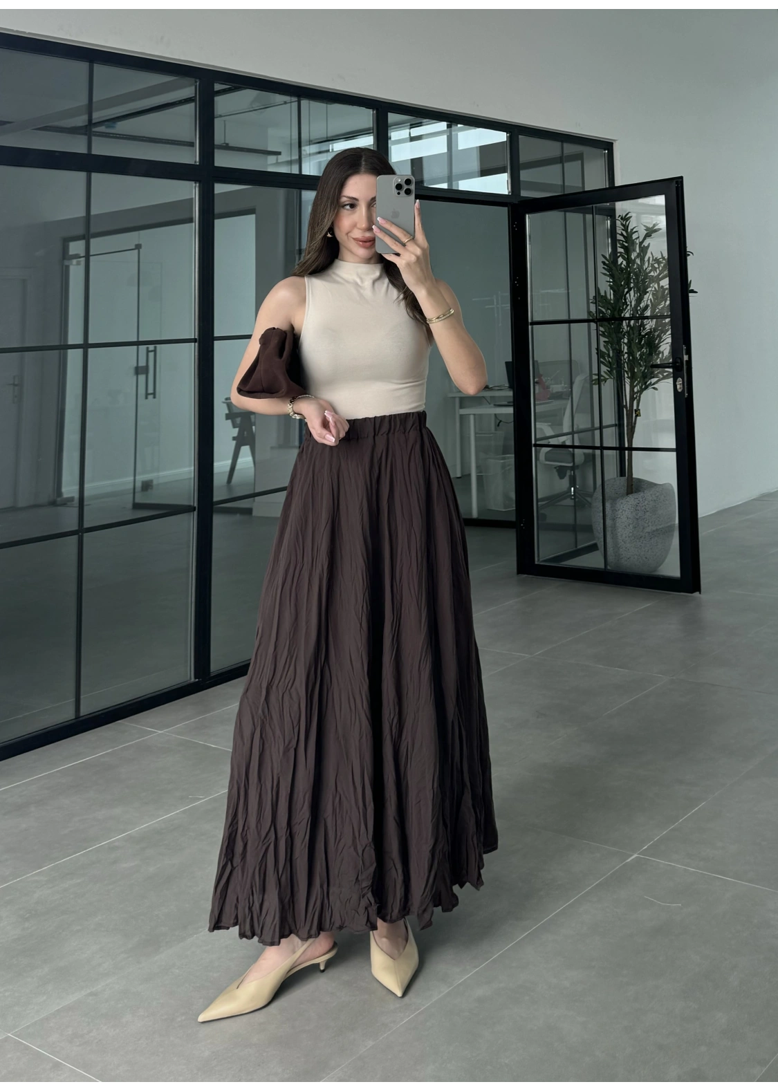 Vual Beli Lastikli Acı Kahve Kraş Etek