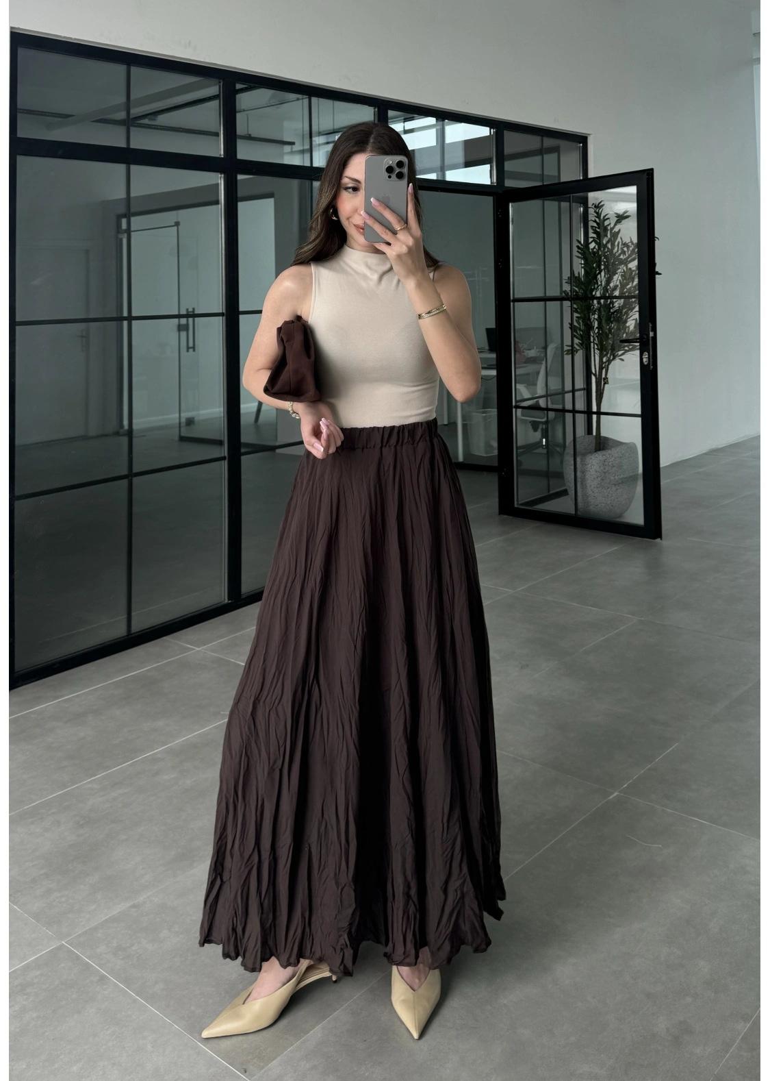 Vual Beli Lastikli Acı Kahve Kraş Etek