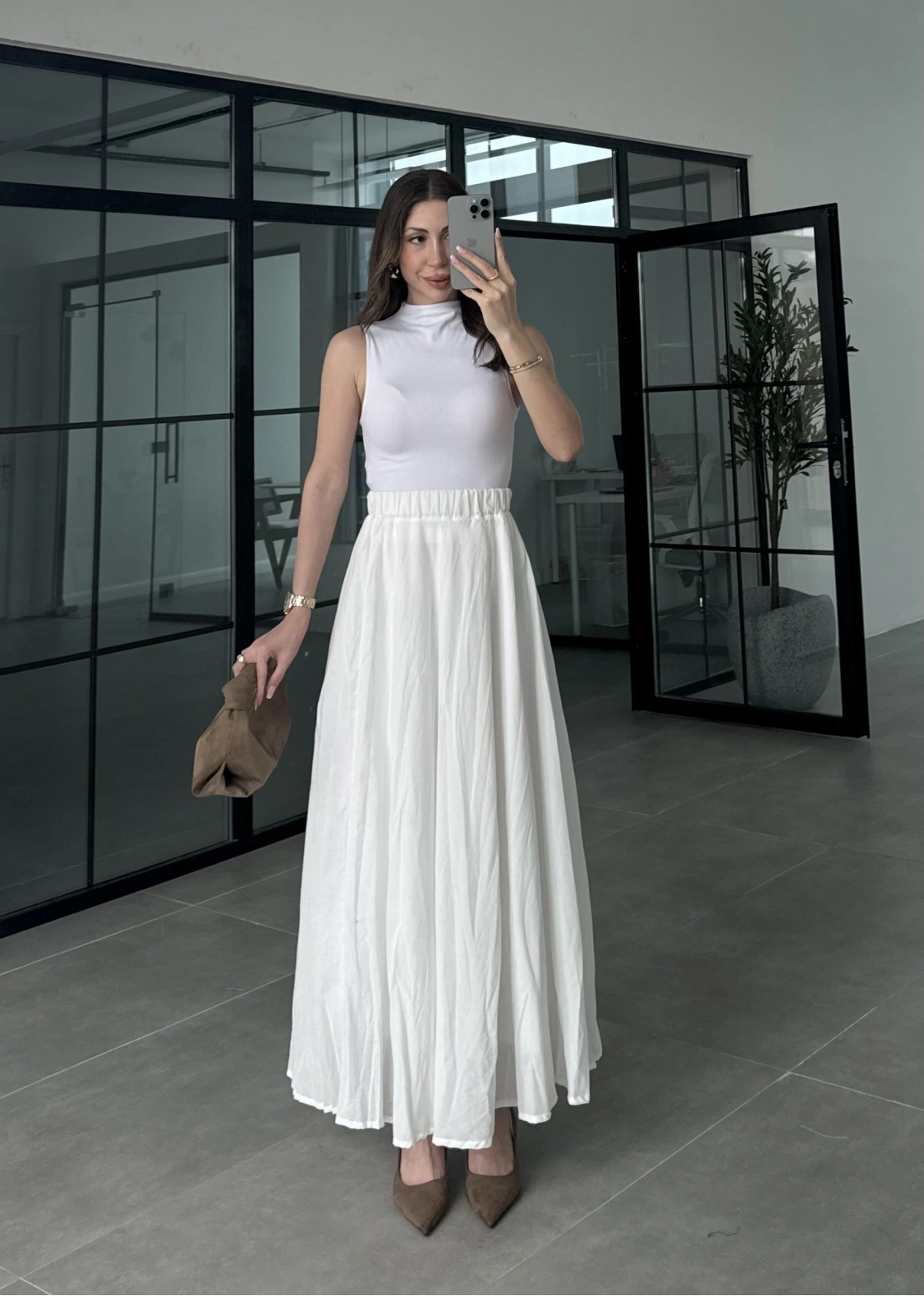 Vual Beli Lastikli Beyaz Kraş Etek