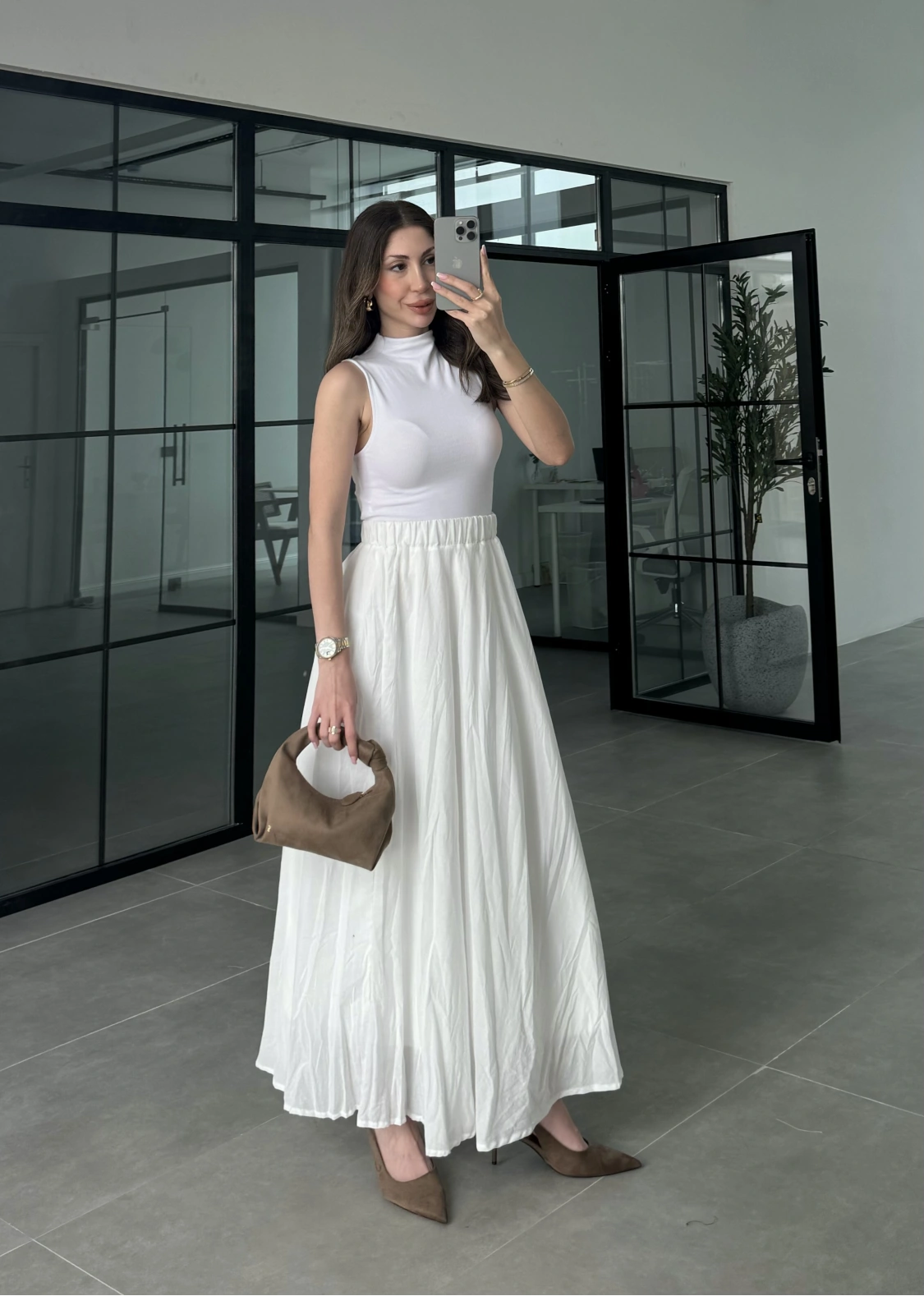 Vual Beli Lastikli Beyaz Kraş Etek