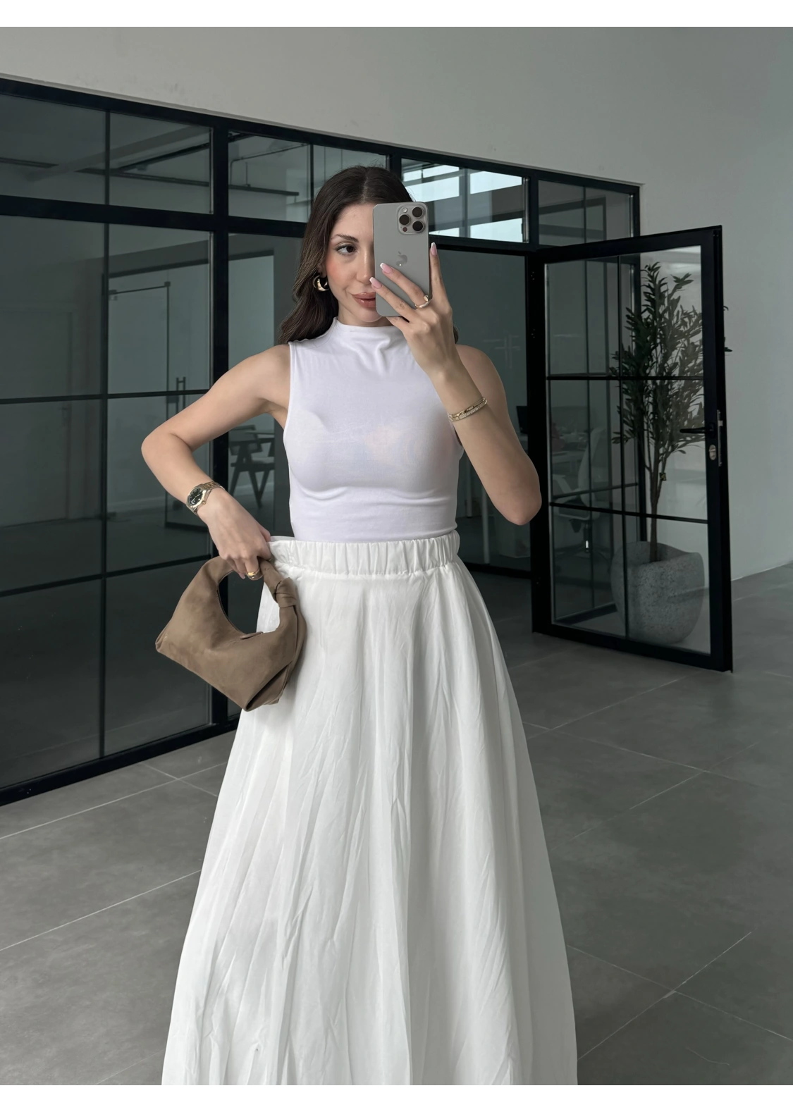 Vual Beli Lastikli Beyaz Kraş Etek