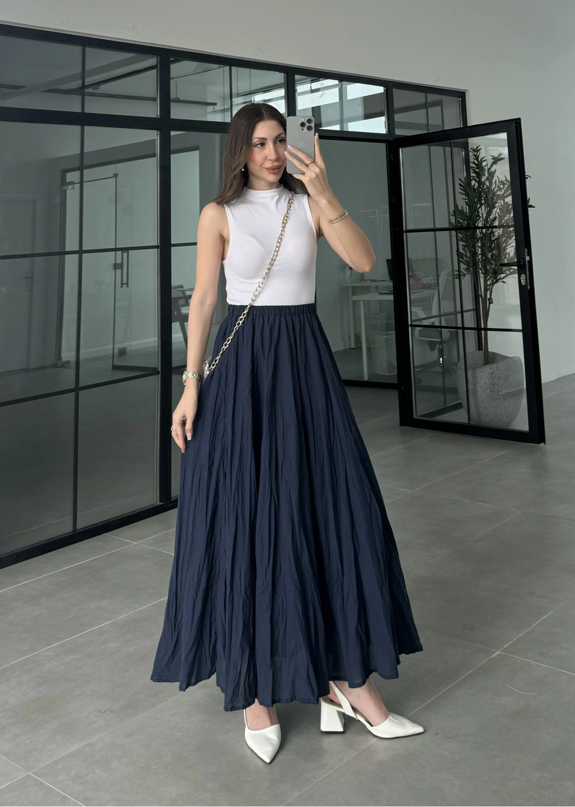 Vual Beli Lastikli Lacivert Kraş Etek