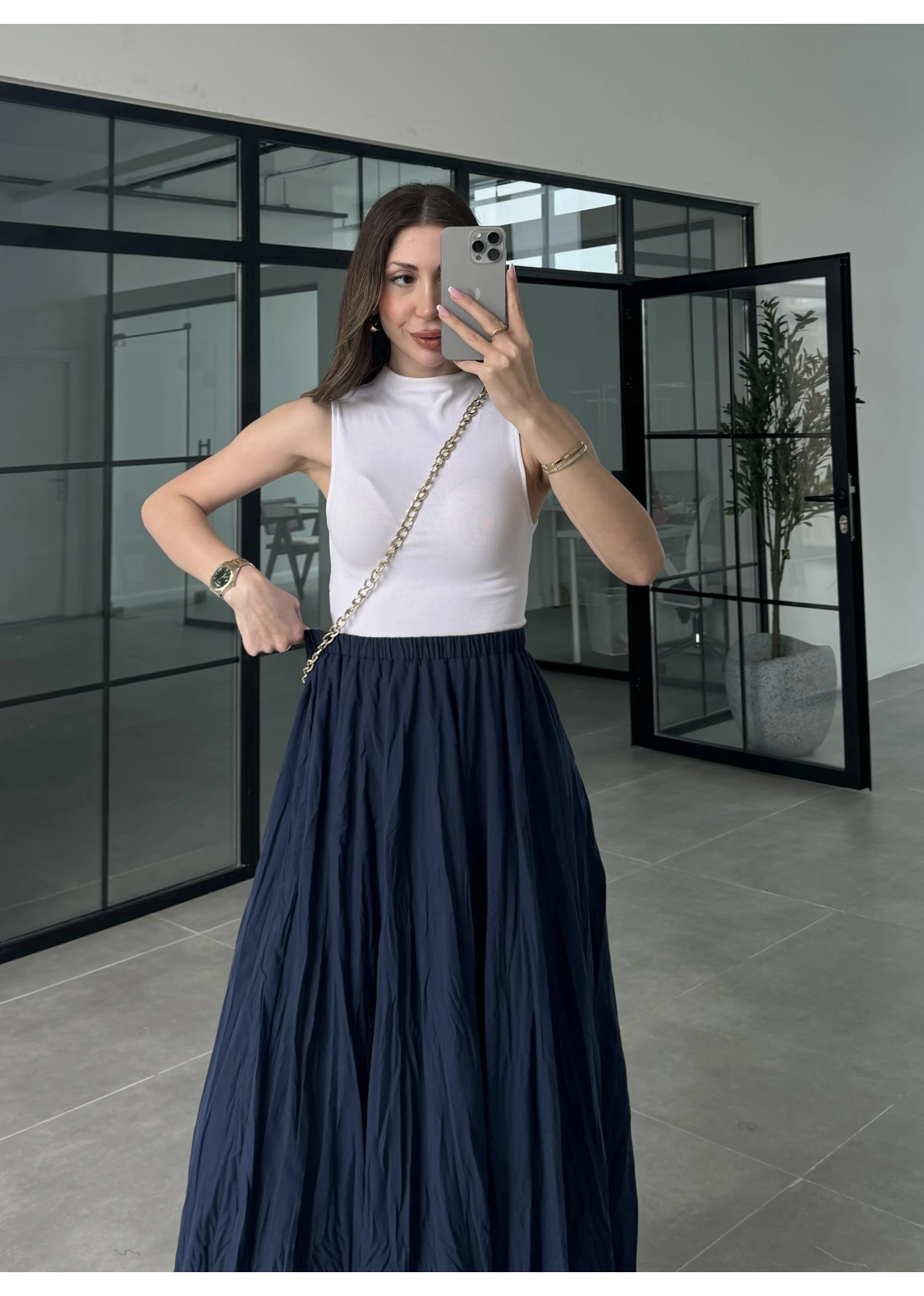 Vual Beli Lastikli Lacivert Kraş Etek